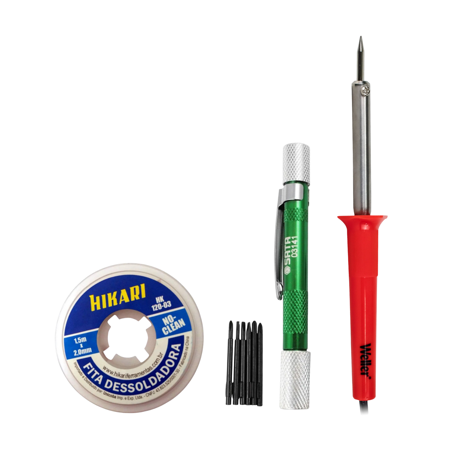 Kit Ferro De Solda + Jogo Chaves Fenda/Philips E Fita Malha