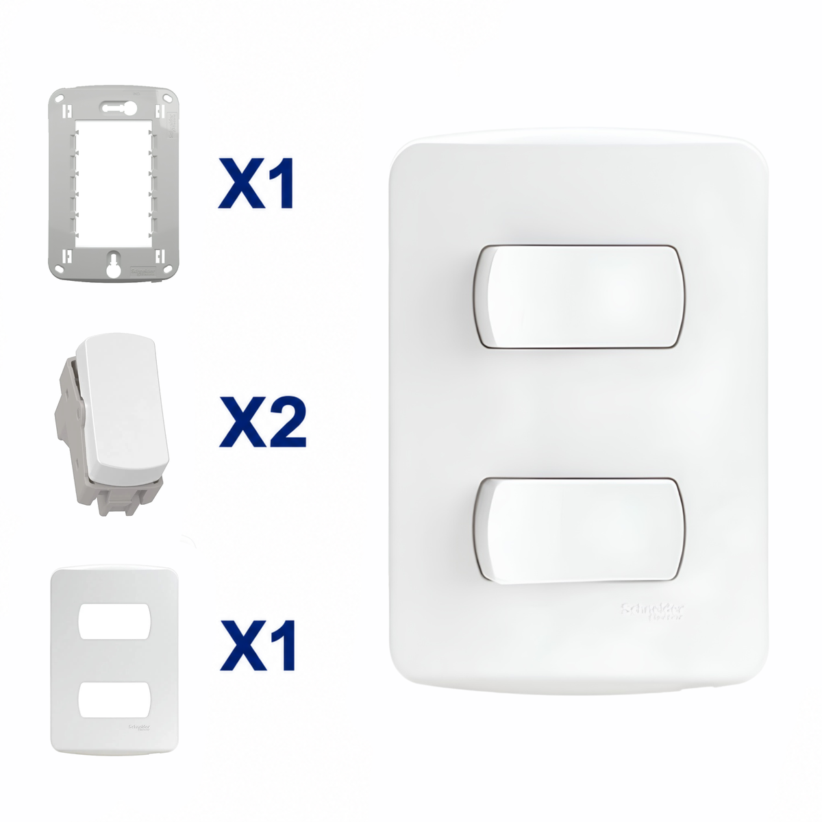 Conjunto De Interruptor Paralelo 2 Modulo 10A 4X2 Miluz Schneider