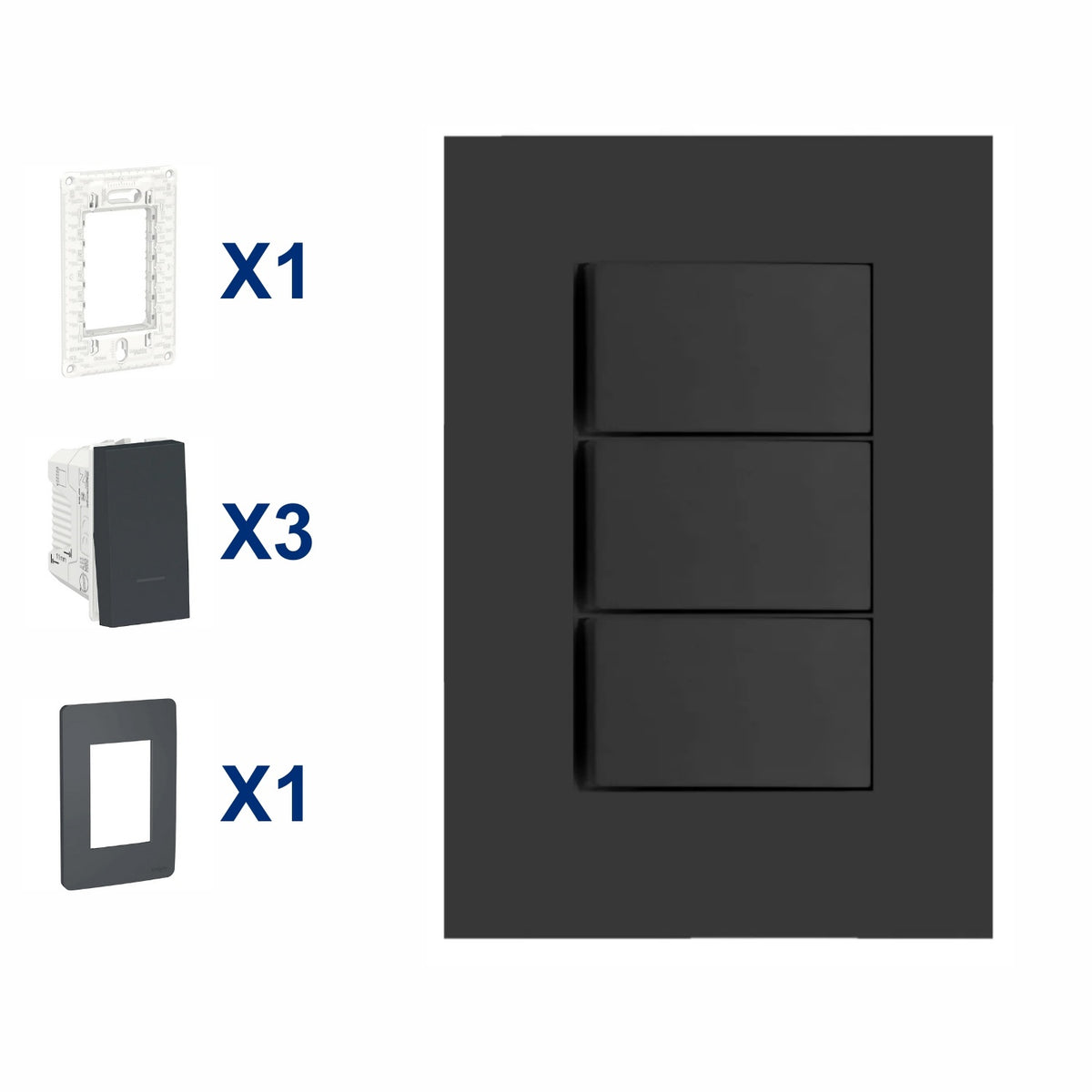 Conjunto De Interruptor Paralelo 3 Modulo 10A 4X2 Pt Orion Schneider