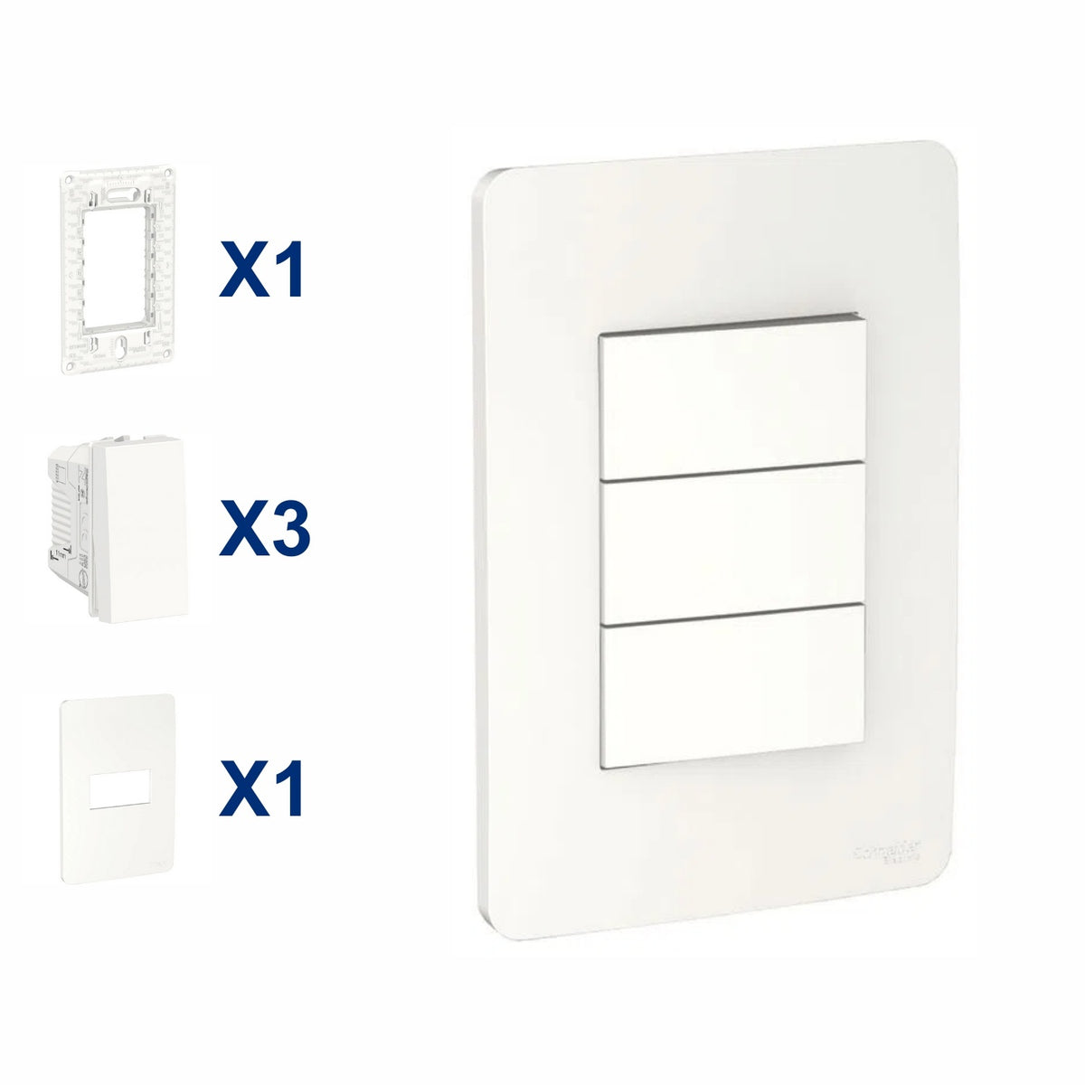 Conjunto De Interruptor Simples 3 Modulo 10A 4X2 Br Orion Schneider