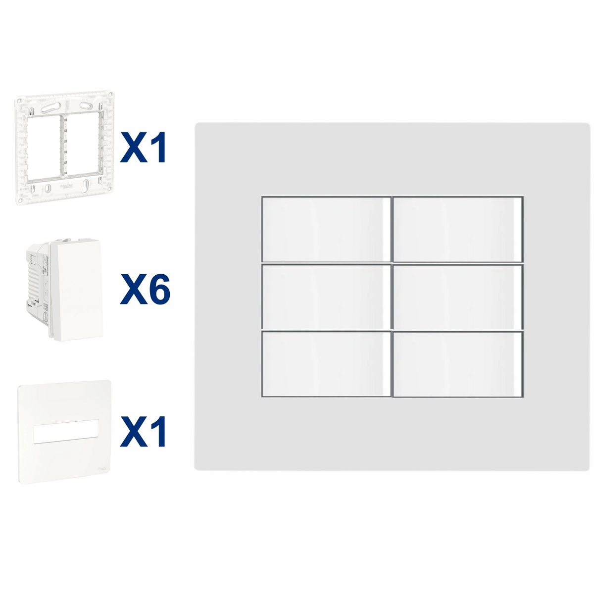 Conjunto De Interruptor Simples 6 Modulo 10A 4X4 Br Orion Schneider