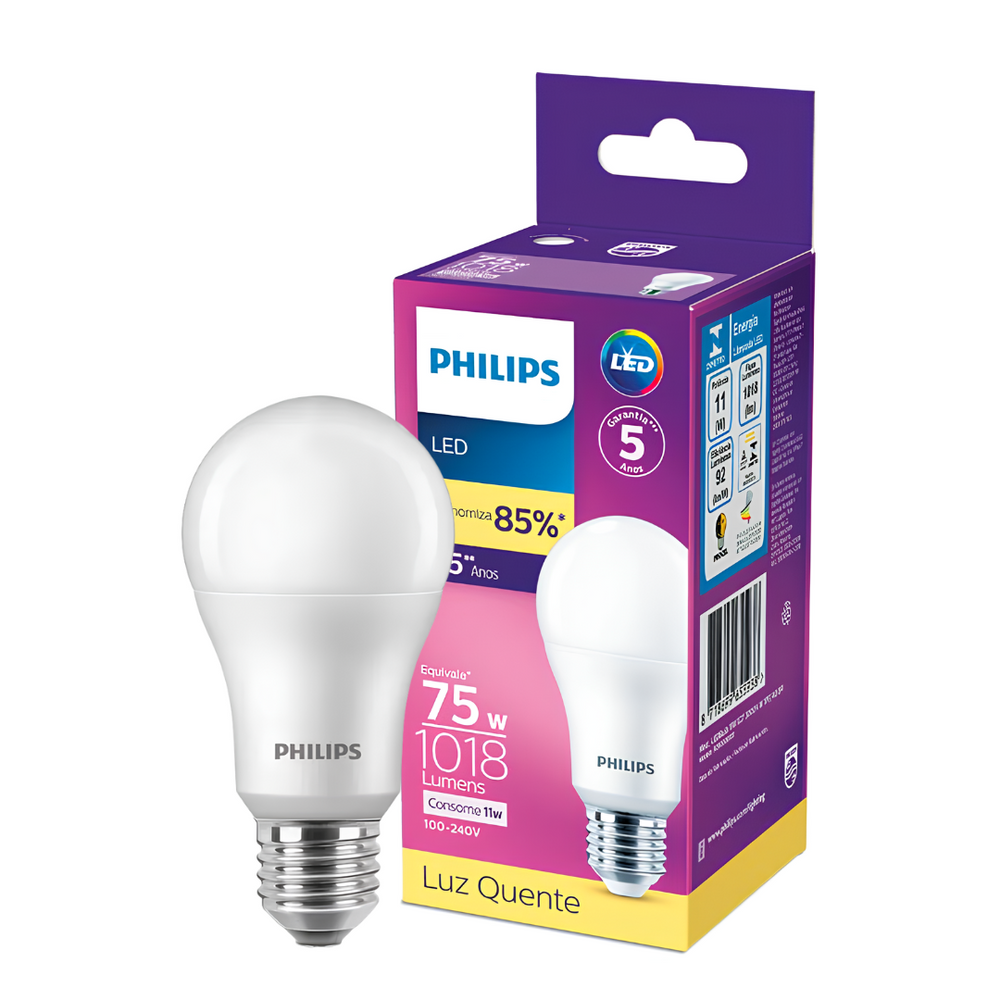 Kit 3 Lampada Led Bulbo 11W 1018Lm 180° Bivolt E27 Philips