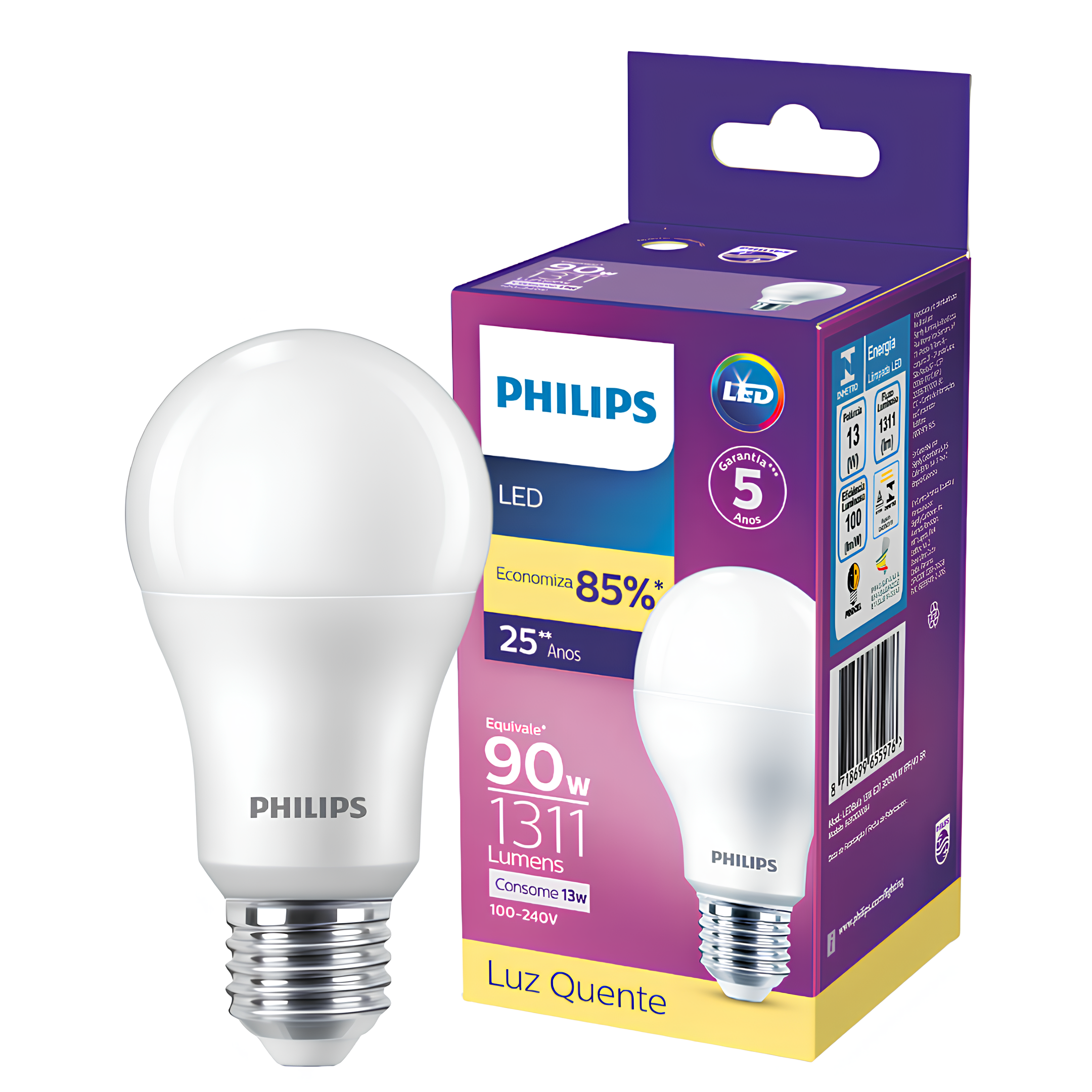 Kit 3 Lampada Led Bulbo 13W 1311Lm 180° Bivolt E27 Philips