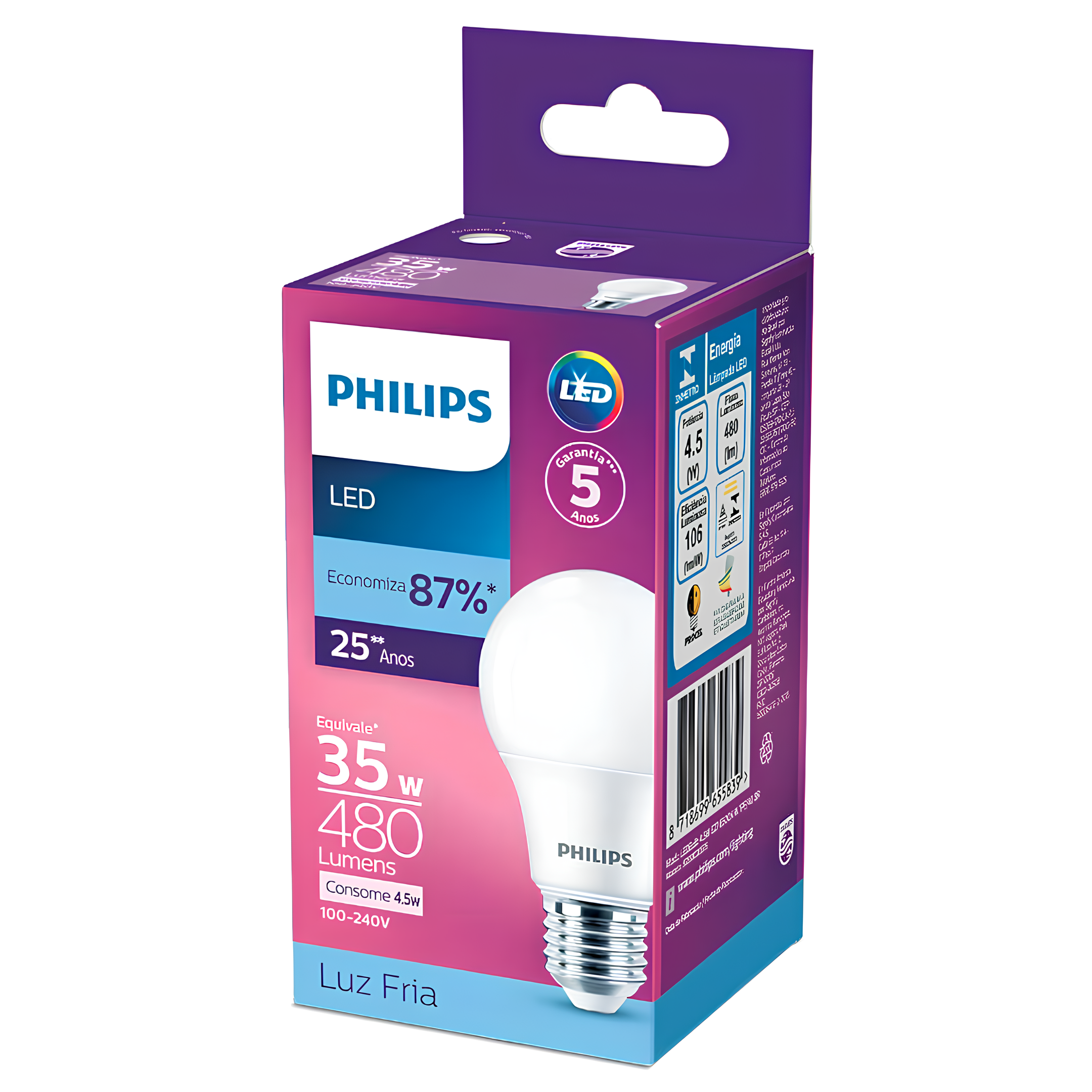 Kit 3 Lampada Led Bulbo 4,5W 480Lm 180° Bivolt E27 Philips