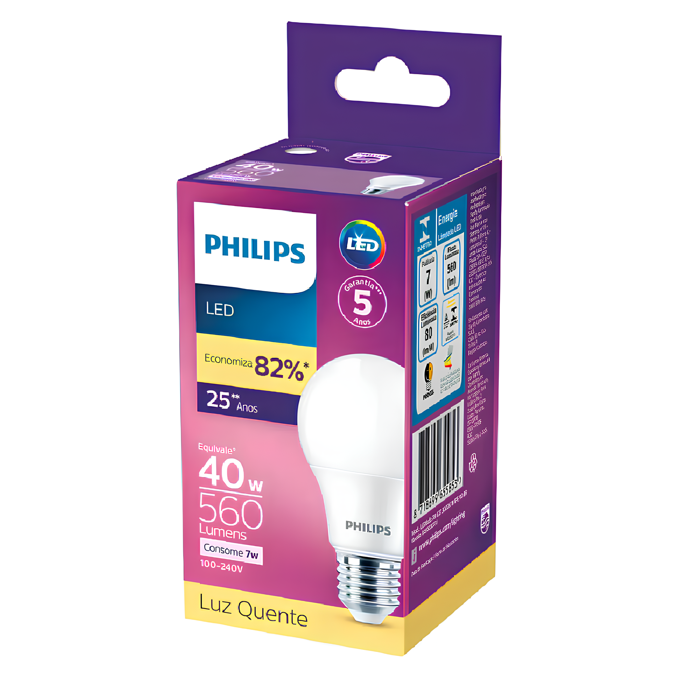 Kit 3 Lampada Led Bulbo 7W 560Lm 180° Bivolt E27 Philips