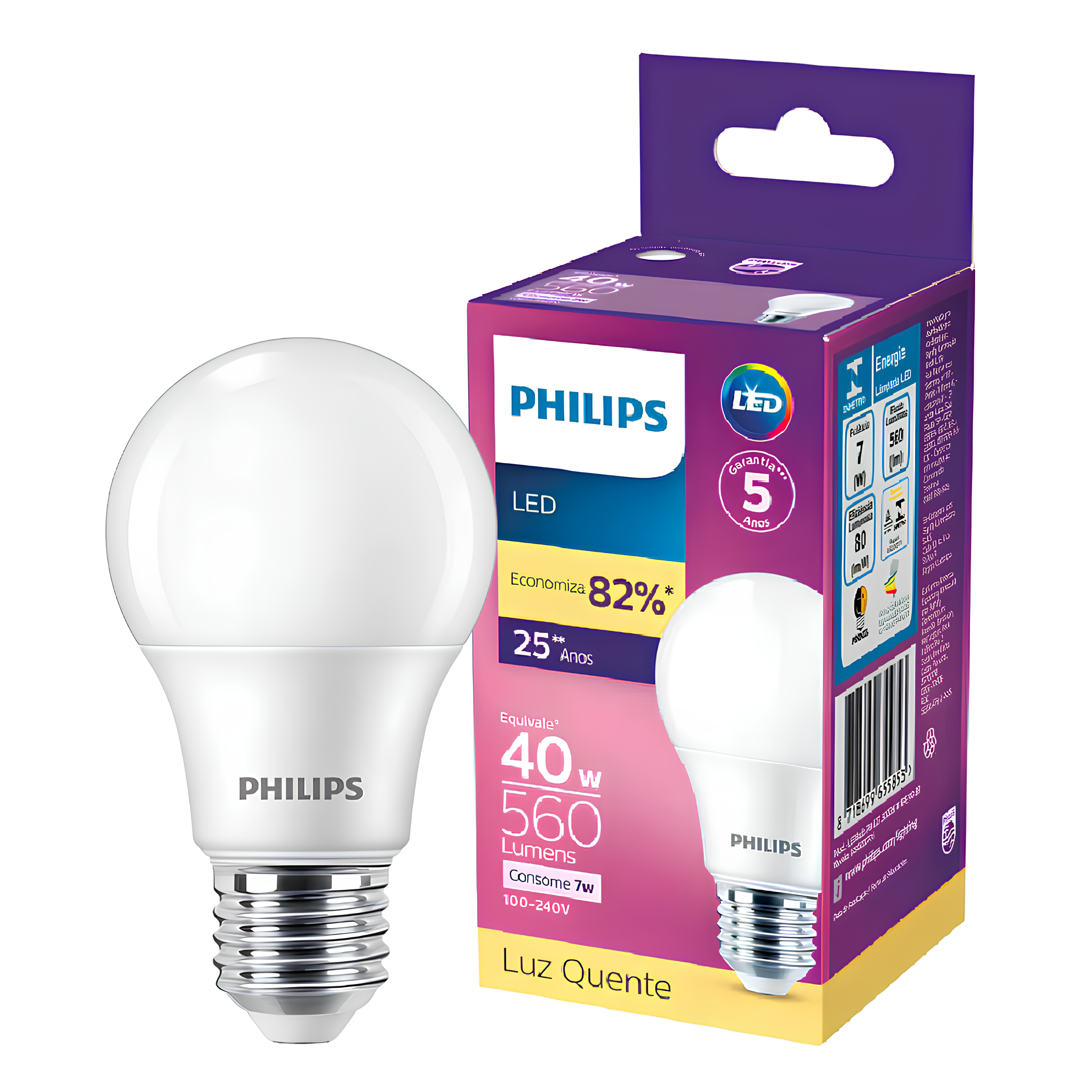 Kit 3 Lampada Led Bulbo 7W 560Lm 180° Bivolt E27 Philips