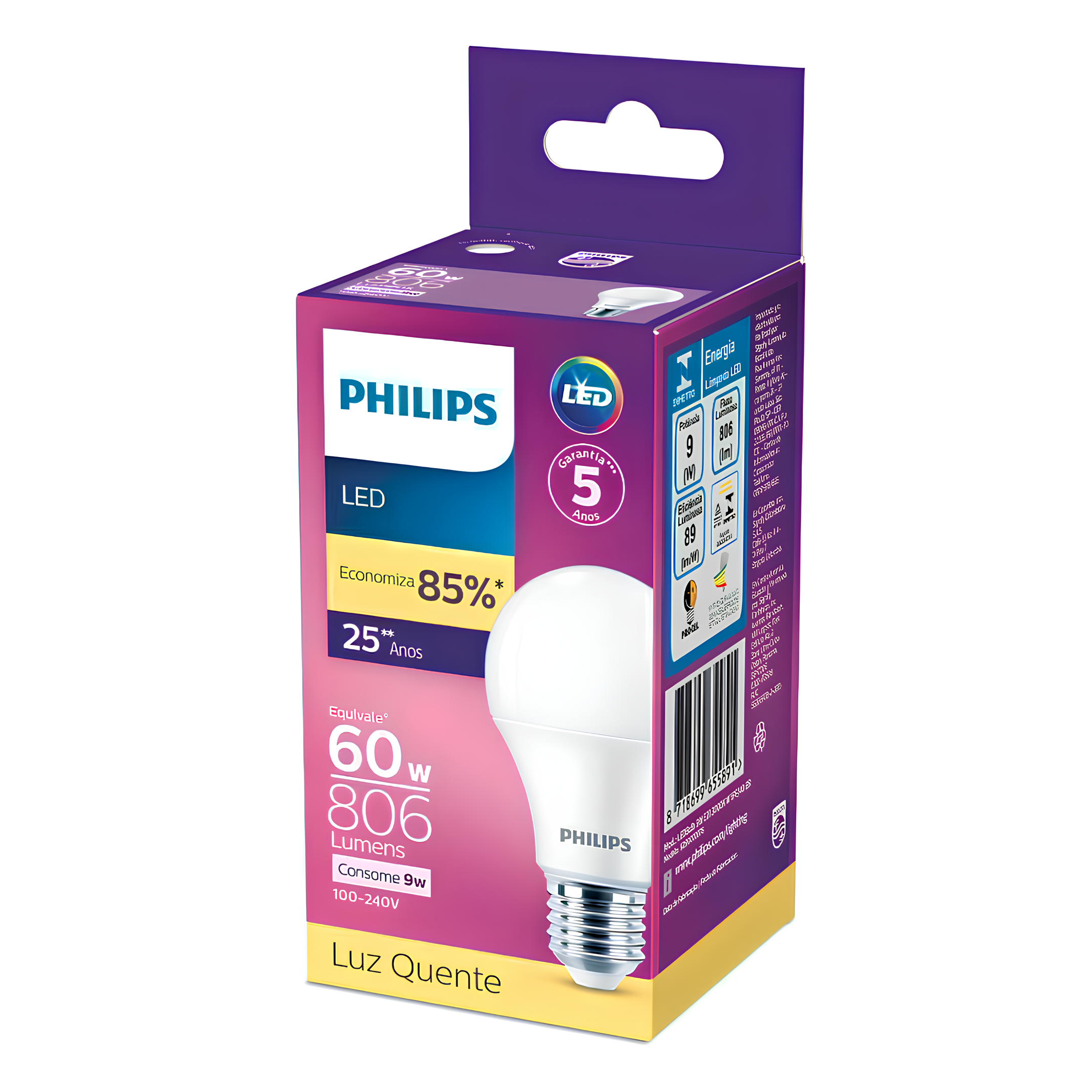 Kit 3 Lampada Led Bulbo 9W 806Lm 180° Bivolt E27 Philips