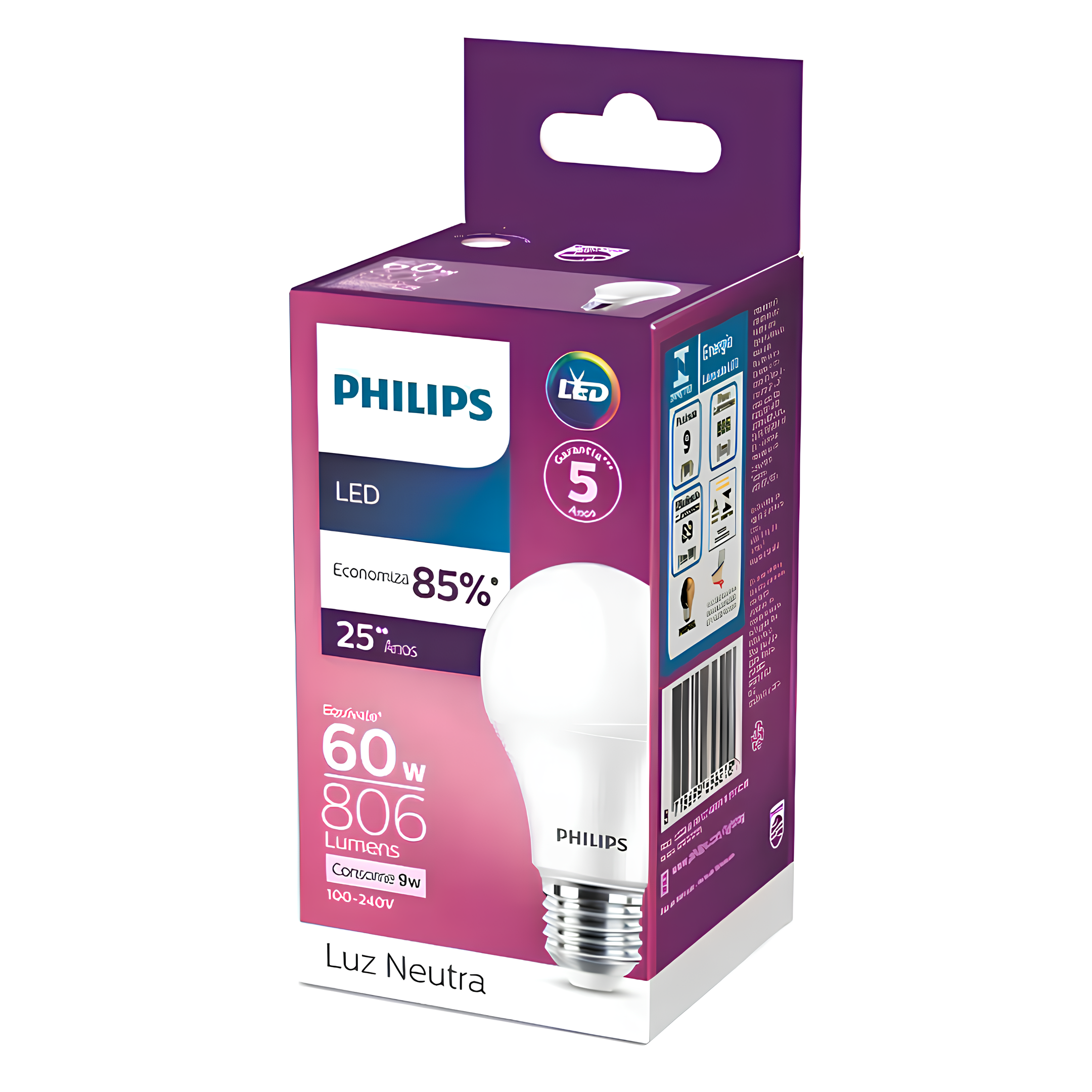 Kit 3 Lampada Led Bulbo 9W 806Lm 180° Bivolt E27 Philips