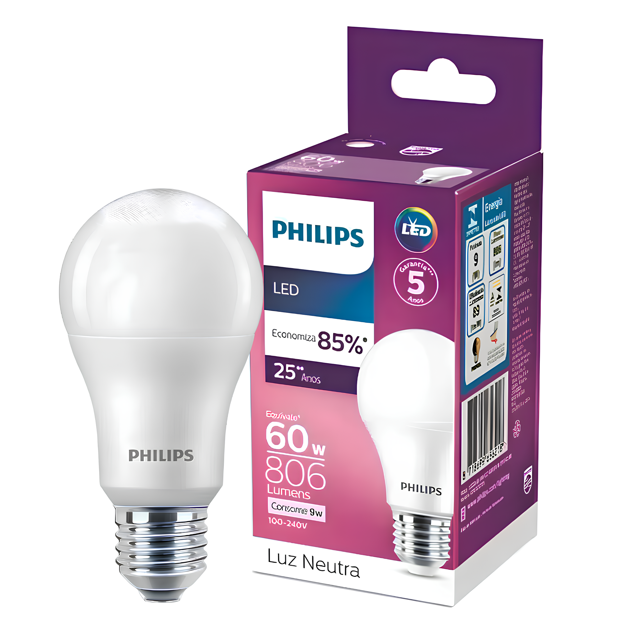 Kit 3 Lampada Led Bulbo 9W 806Lm 180° Bivolt E27 Philips
