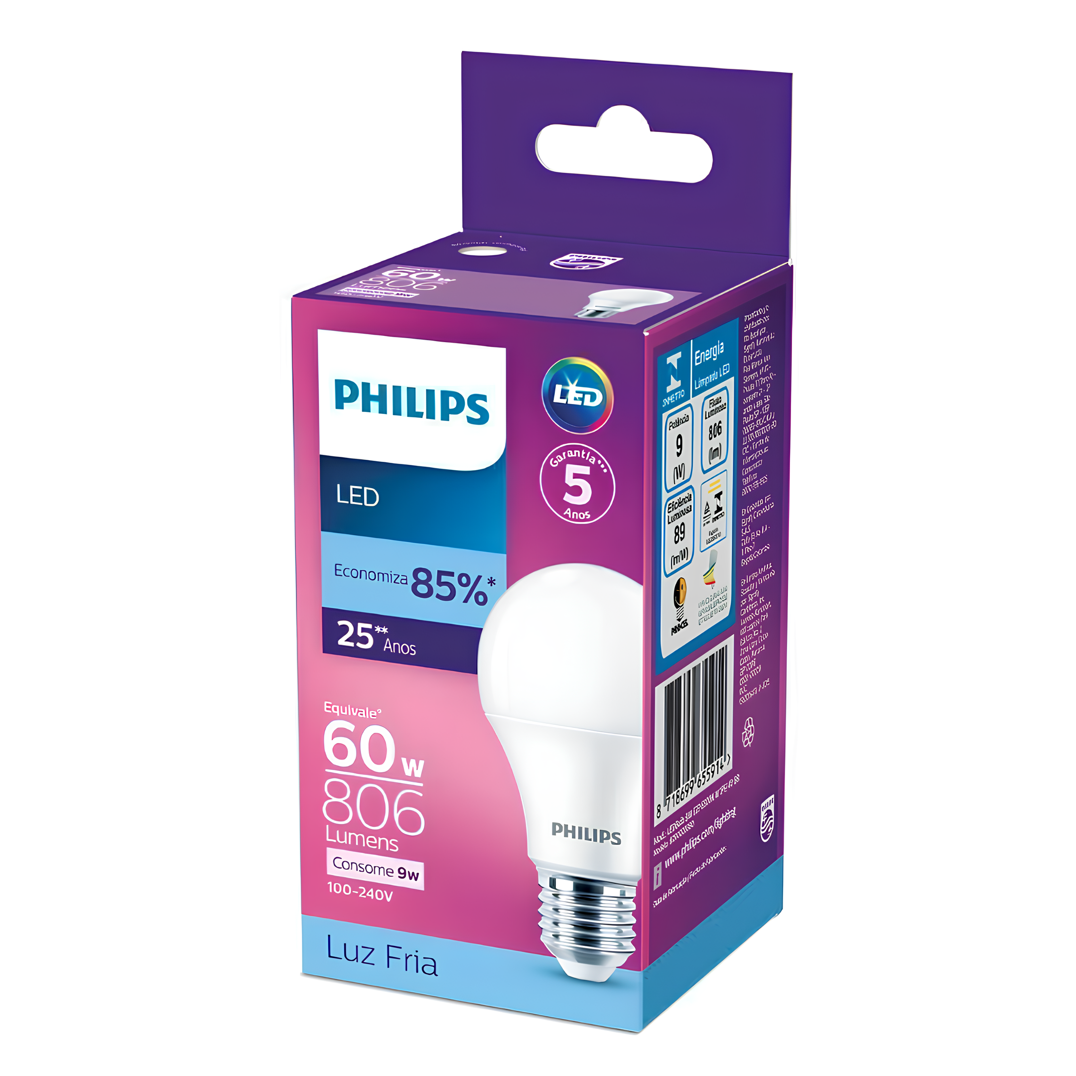 Kit 3 Lampada Led Bulbo 9W 806Lm 180° Bivolt E27 Philips