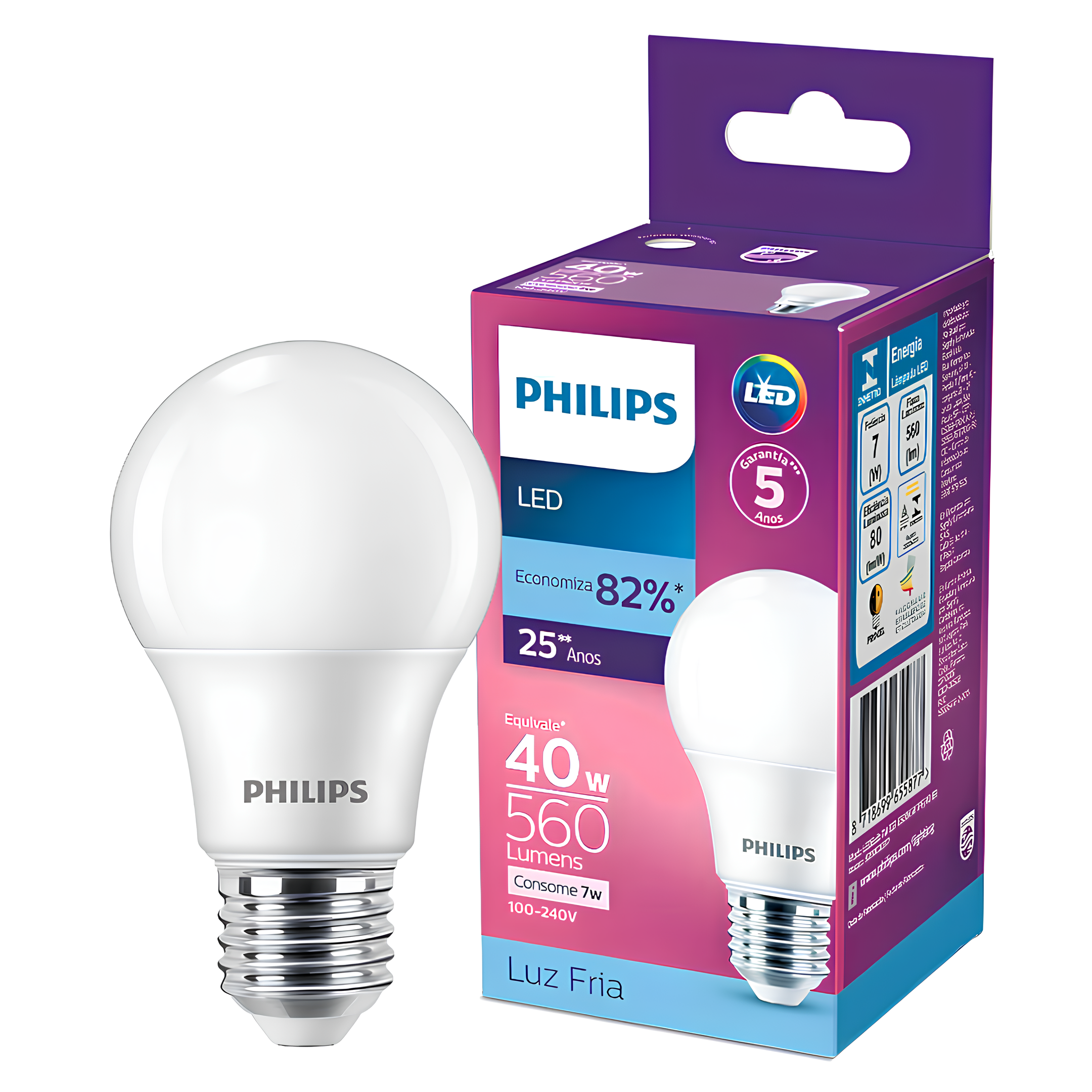 Kit 3 Lampada Led Bulbo 7W 560Lm 180° Bivolt E27 Philips