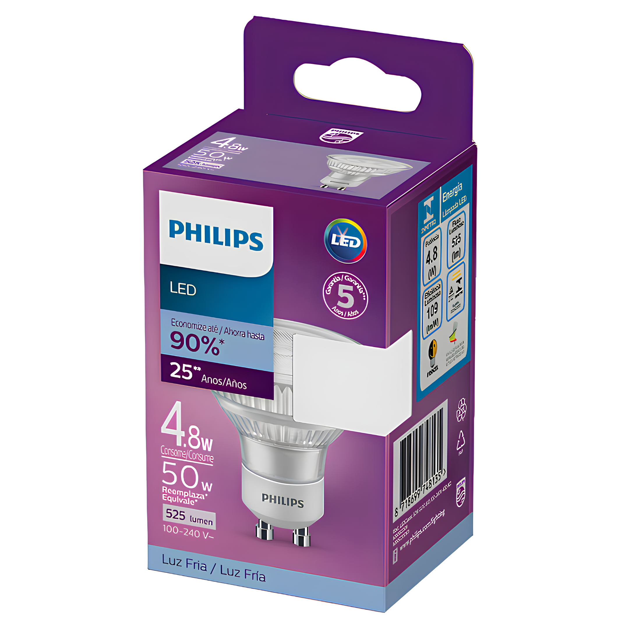 Kit 3 Lampada Led Dicroica 4,8W 525Lm Bivolt Gu10 Philips