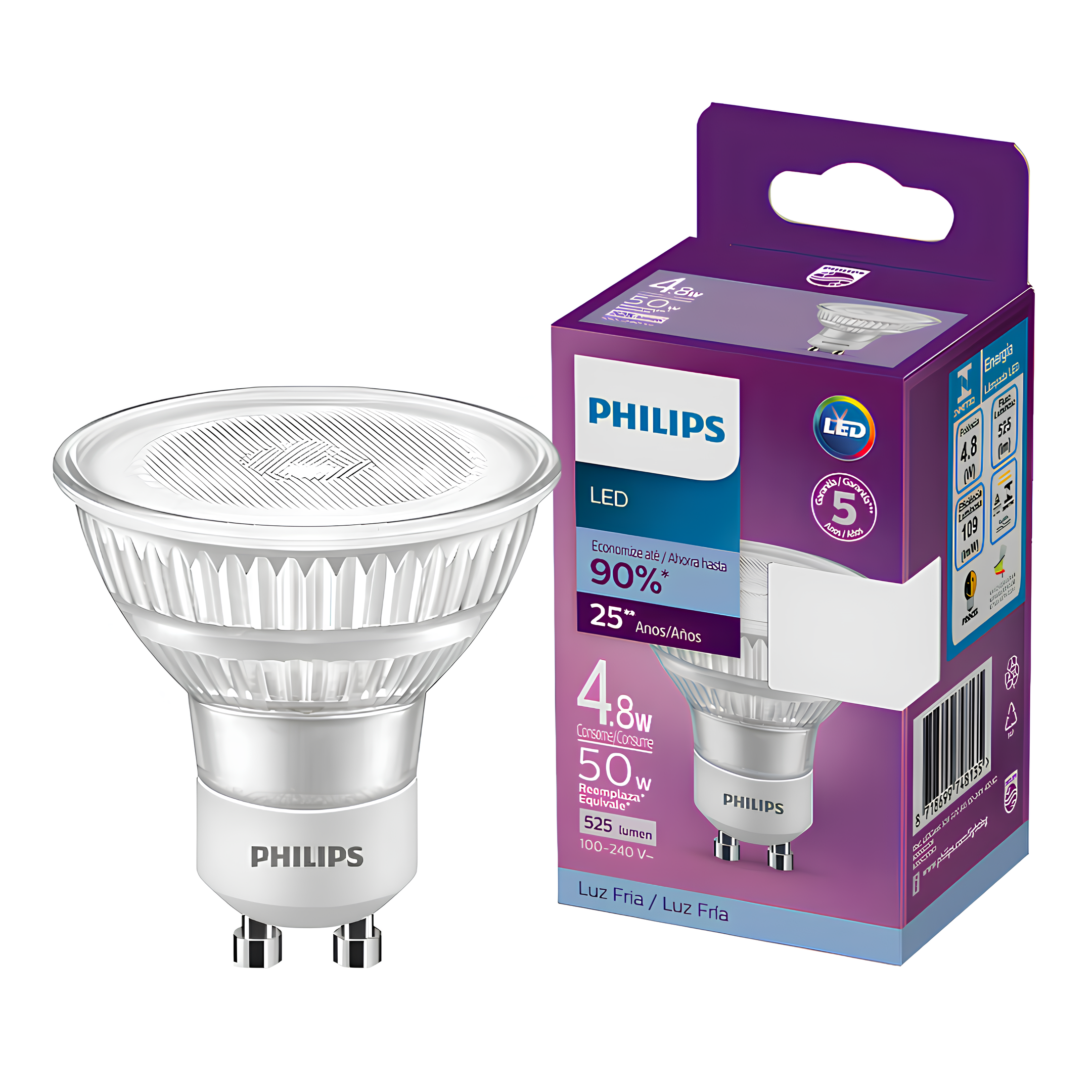 Kit 3 Lampada Led Dicroica 4,8W 525Lm Bivolt Gu10 Philips