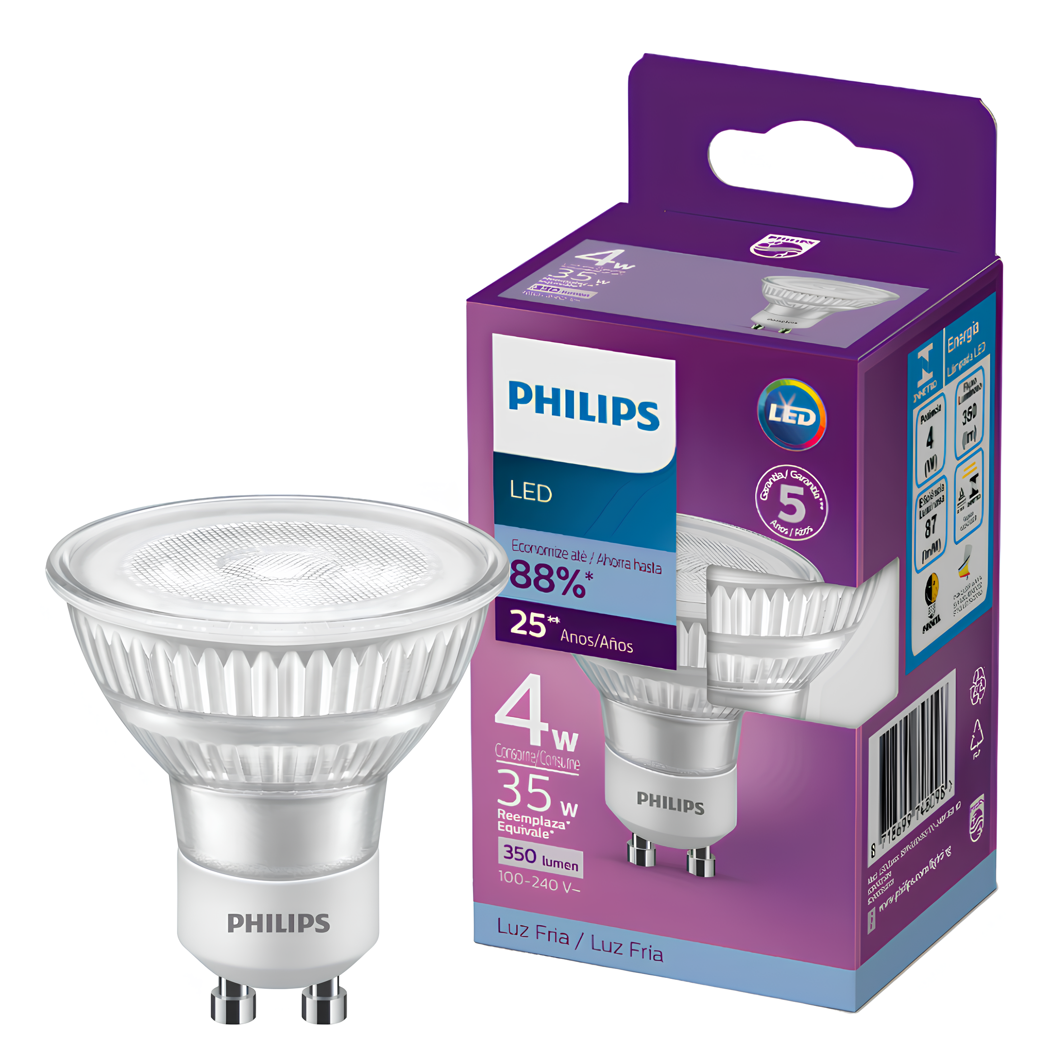 Kit 3 Lampada Led Dicroica 4W 350Lm 36° Bivolt Gu10 Philips