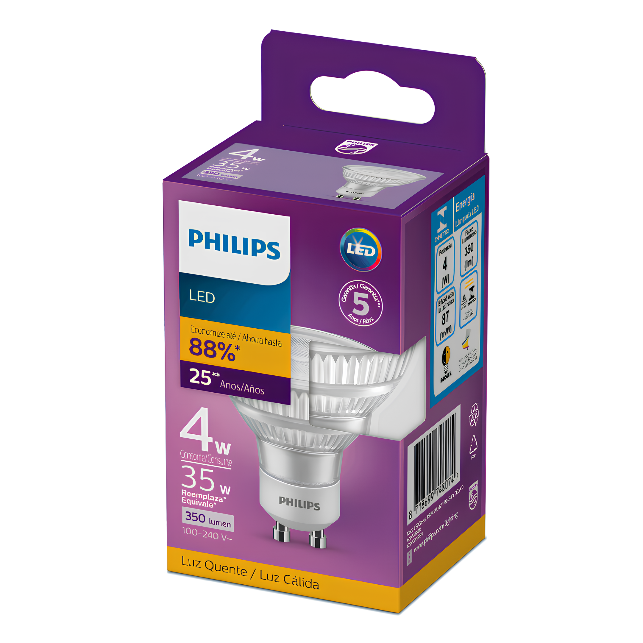 Kit 3 Lampada Led Dicroica 4W 350Lm 36° Bivolt Gu10 Philips
