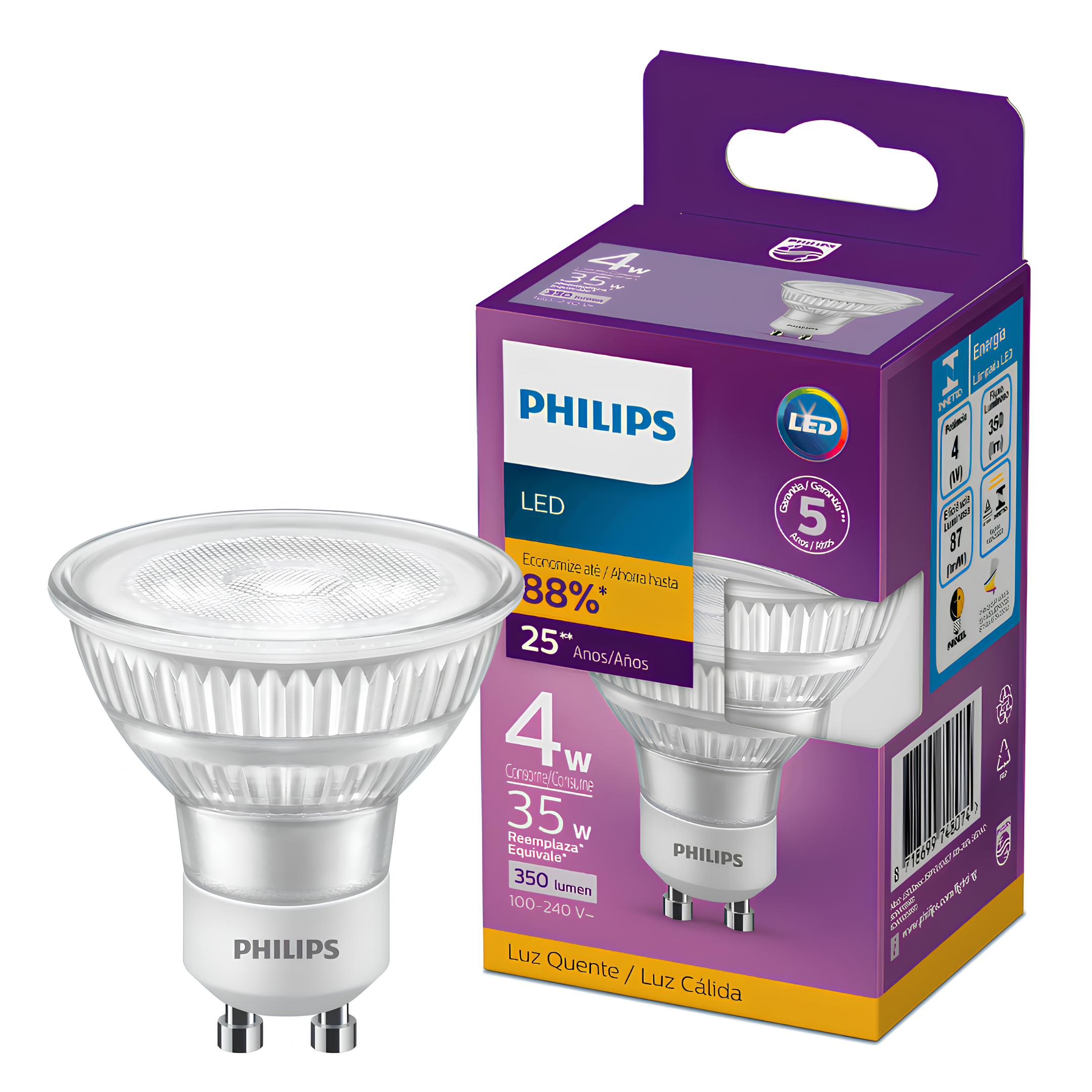 Kit 3 Lampada Led Dicroica 4W 350Lm 36° Bivolt Gu10 Philips