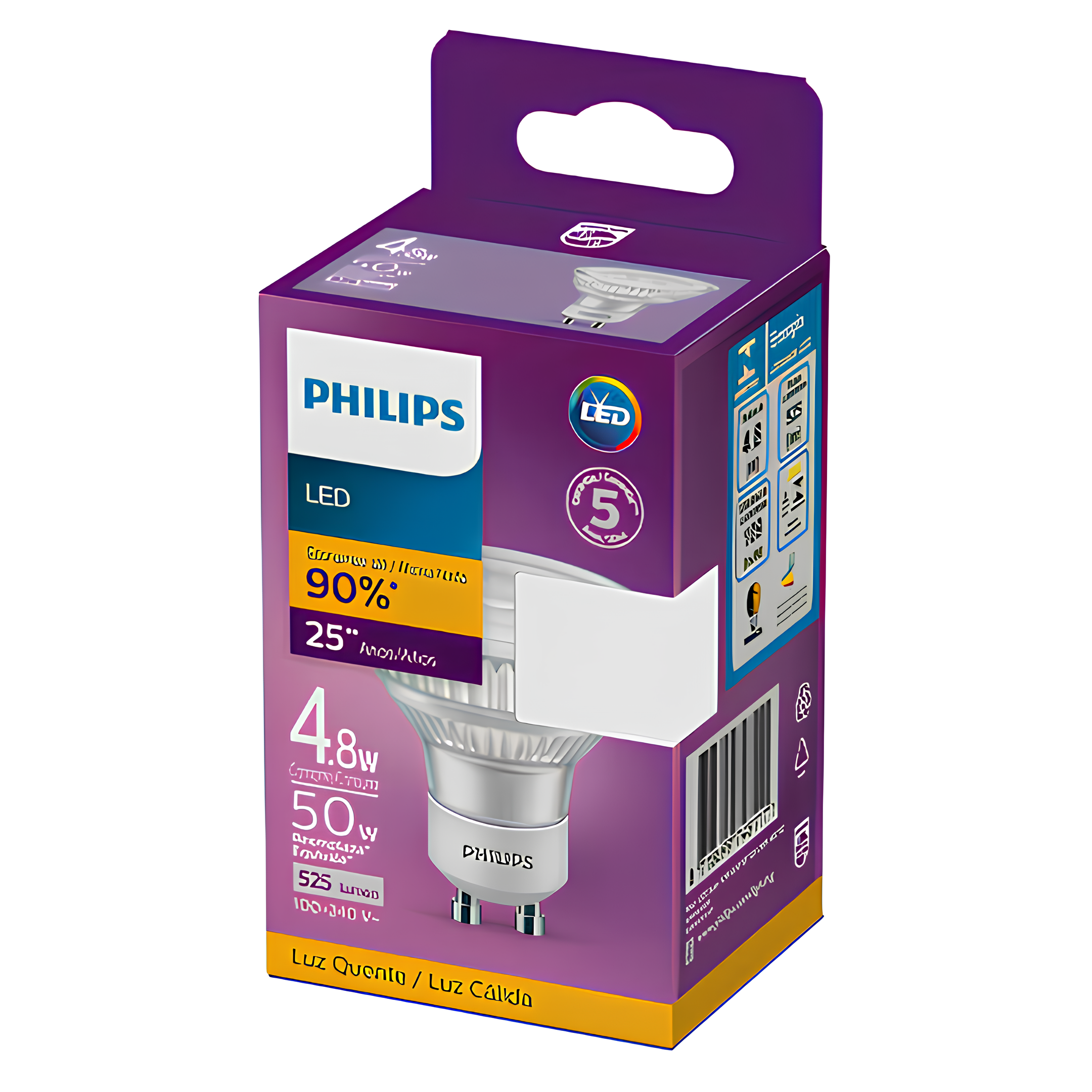 Kit 3 Lampada Led Dicroica 4,8W 525Lm Bivolt Gu10 Philips
