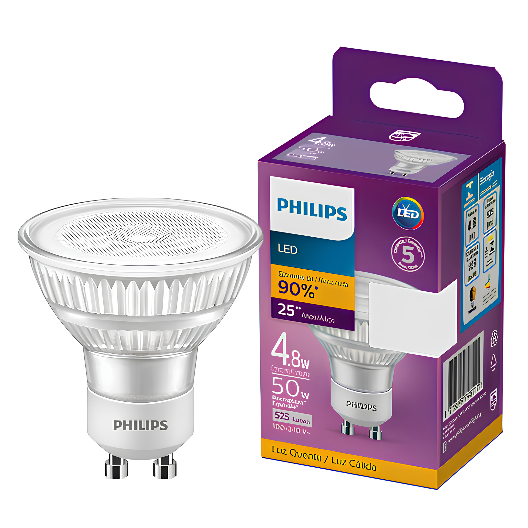 Kit 3 Lampada Led Dicroica 4,8W 525Lm Bivolt Gu10 Philips