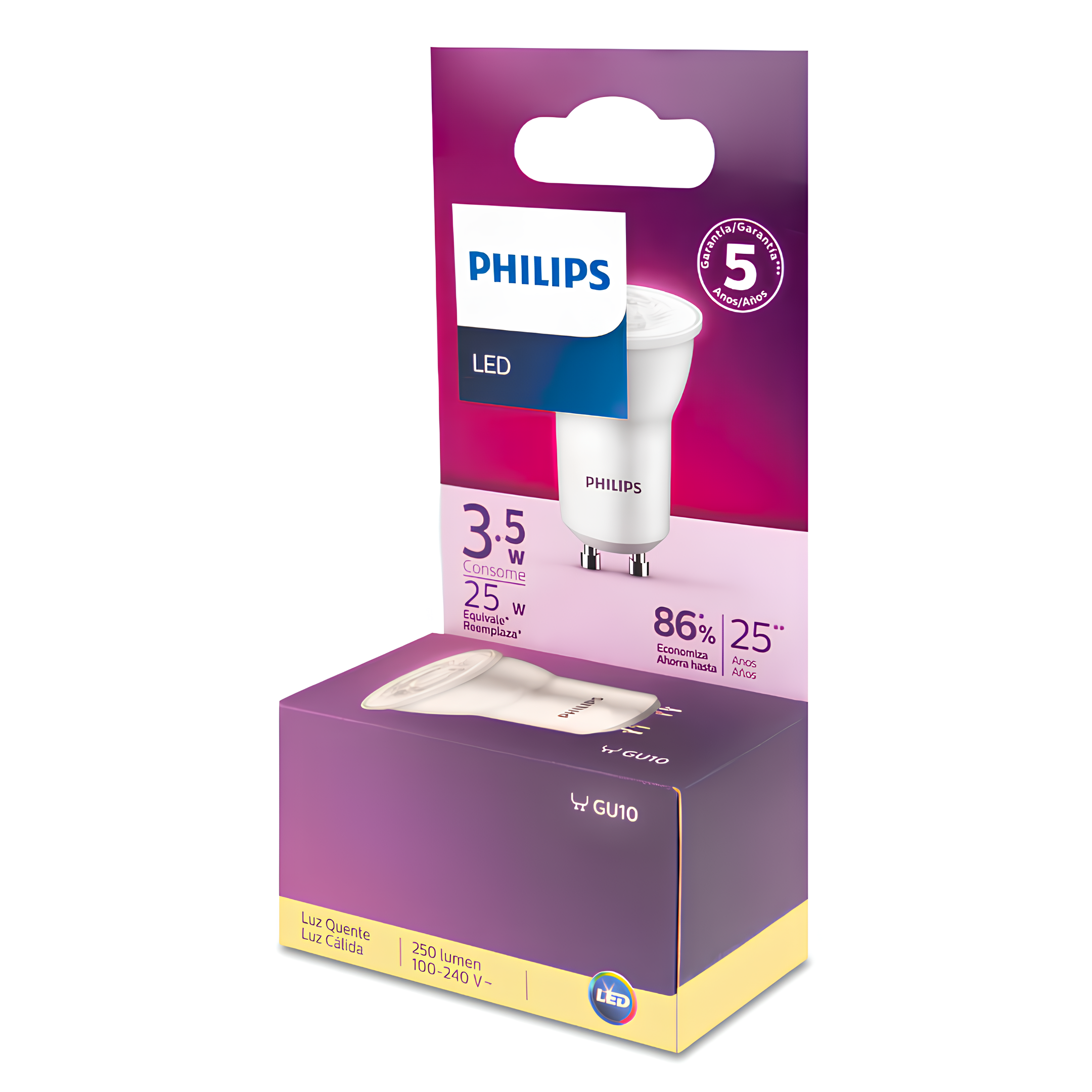 Lampada Led Mini Dicroica 3,5W 250Lm 36° Bivolt Gu10 Philips