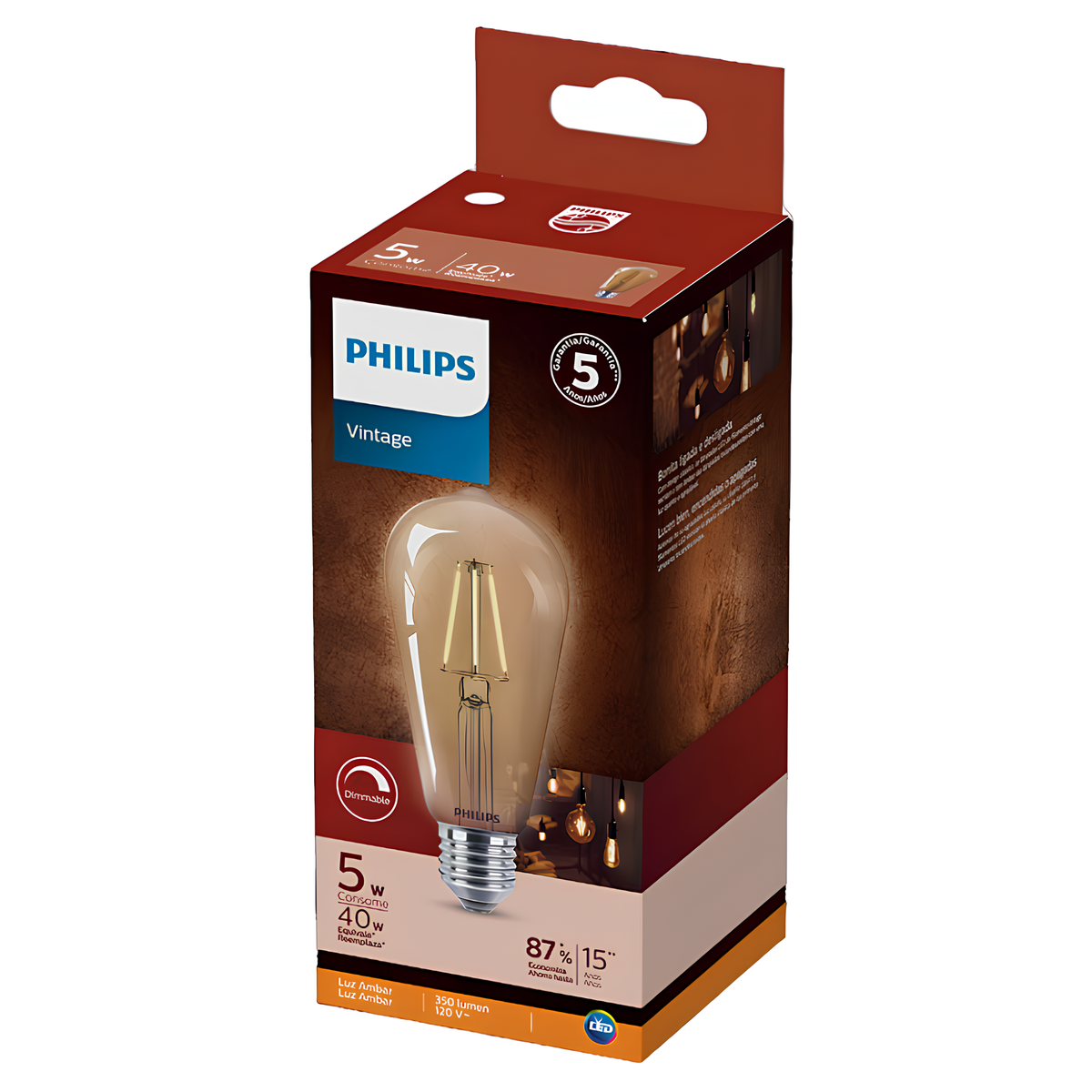 Lampada Led St64 Filamento Dim 5W 2200K 350Lm 110V E27 Philips