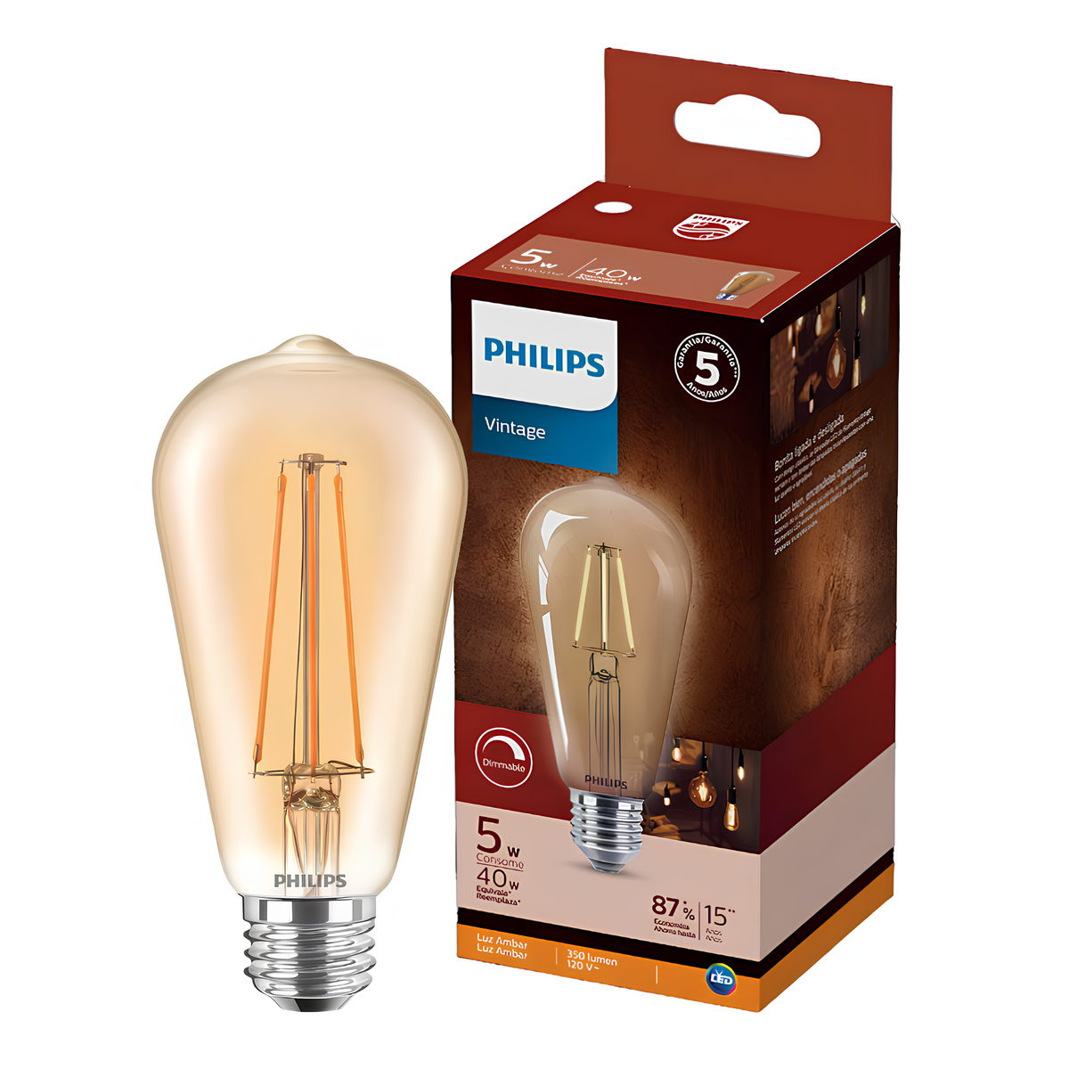 Lampada Led St64 Filamento Dim 5W 2200K 350Lm 110V E27 Philips