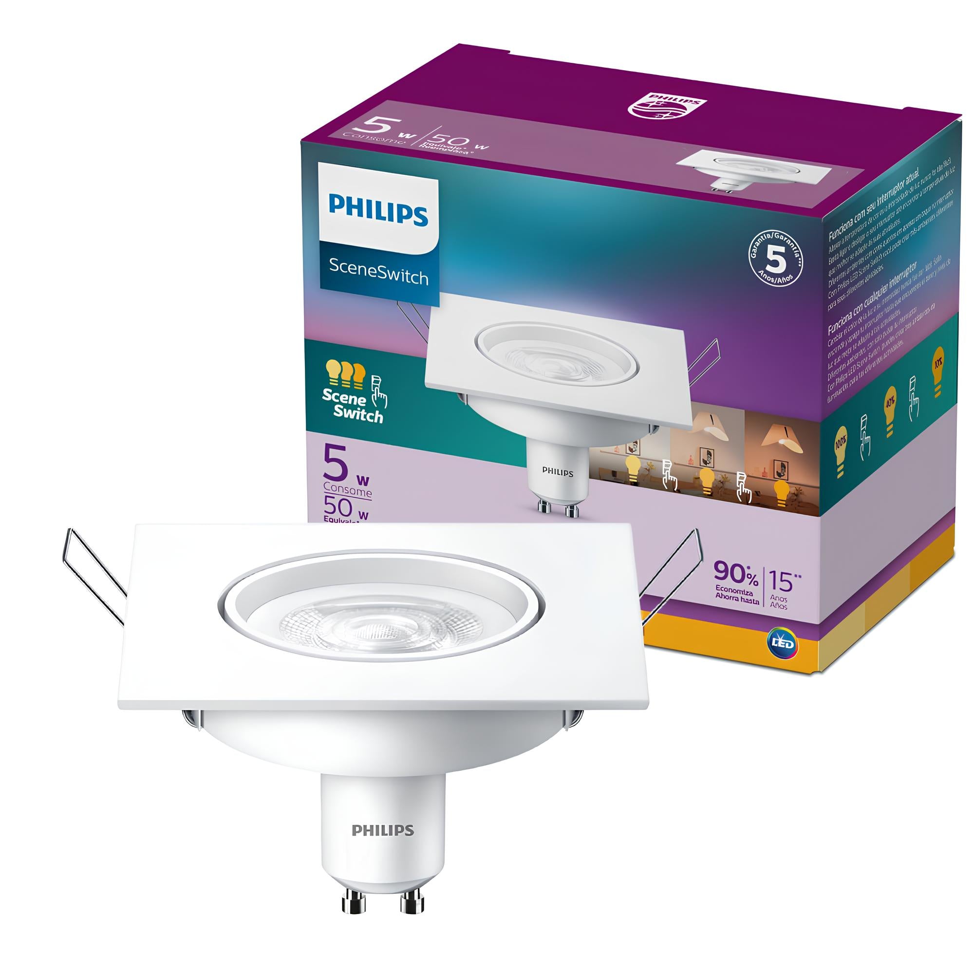 Spot Led Quadrado 5w Sceneswitch Gu10 Bivolt Philips