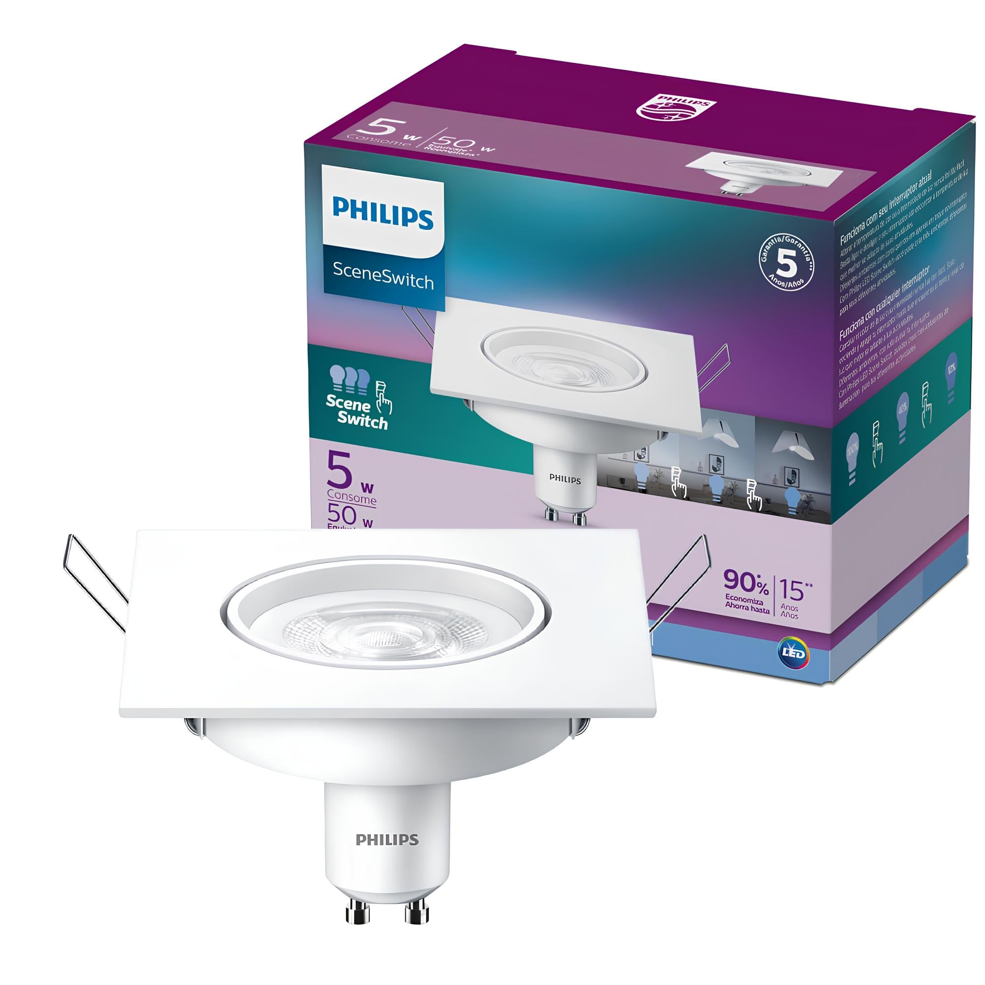 Spot Led Quadrado 5w Sceneswitch Gu10 Bivolt Philips