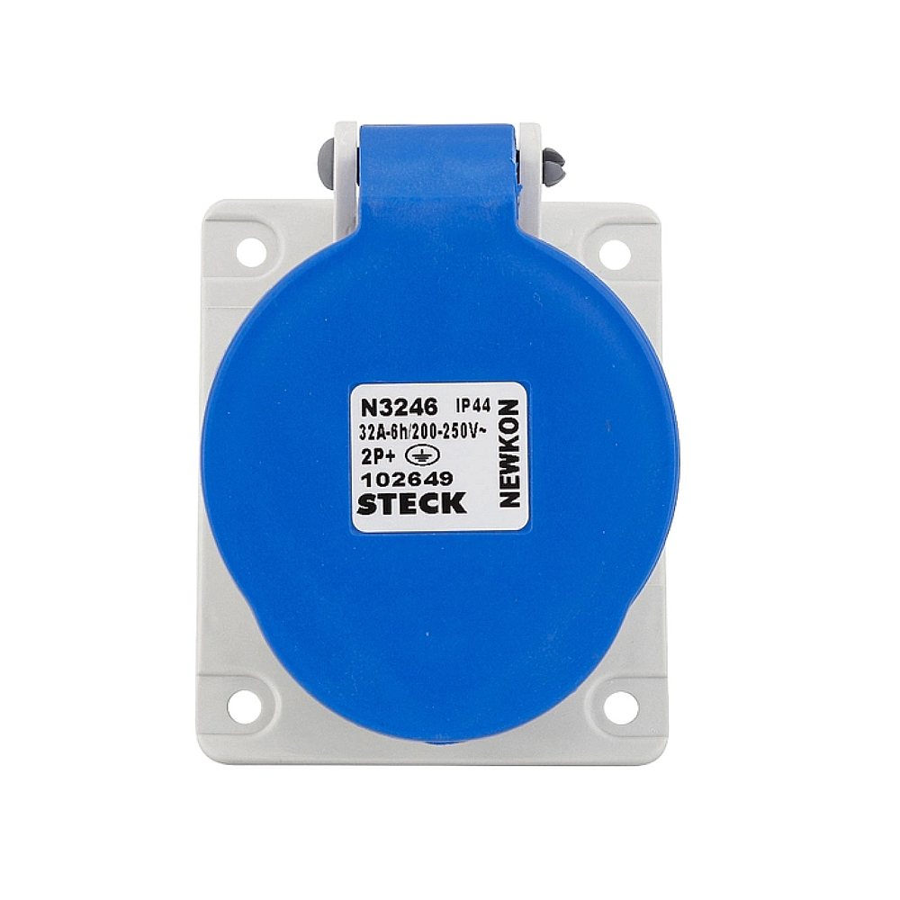 Tomada De Embutir 2P+T 32A 250V Azul C/Tampa N3246 - Steck