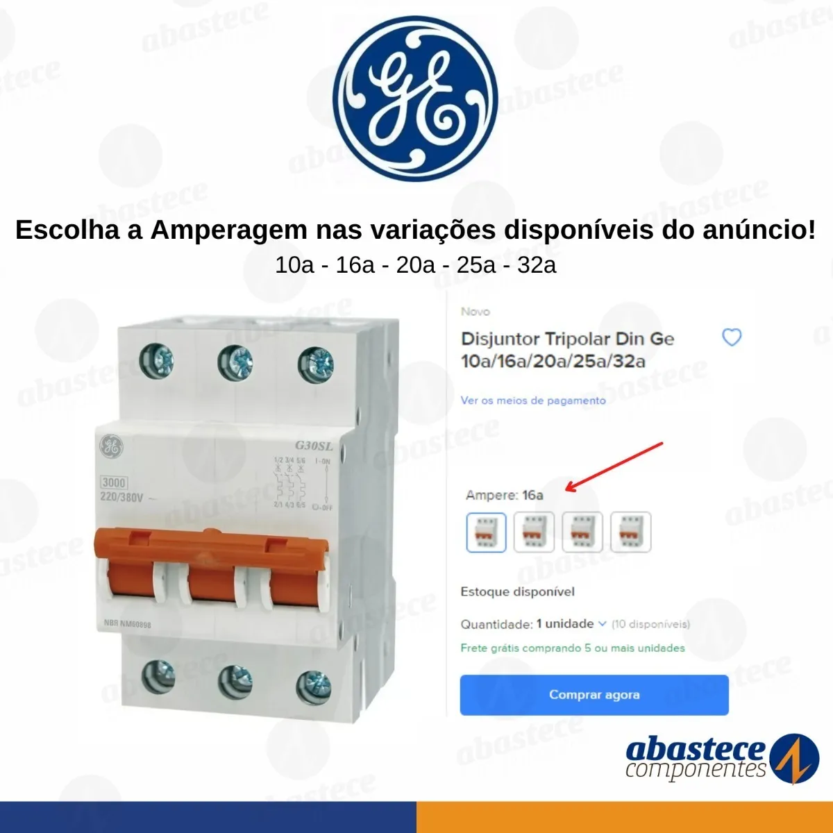 Disjuntor Tripolar Curva C Din 63A Ge