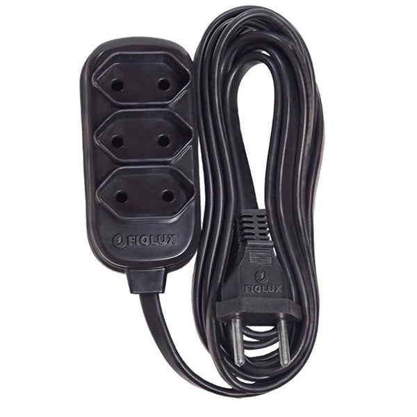 Extensão Elétrica Bipolar Preta 3 Metros 3 Tomadas 10A Fiolux