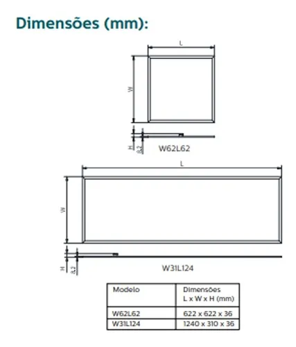 Luminaria Embutir Led Quadrada 40W 4000K 60Cm Bivolt Philips