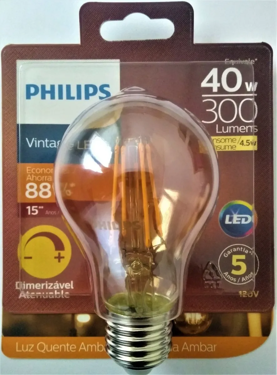 Lâmpada Led Filamento A60 4,5w 300lm E27 Dimer 110v Philips