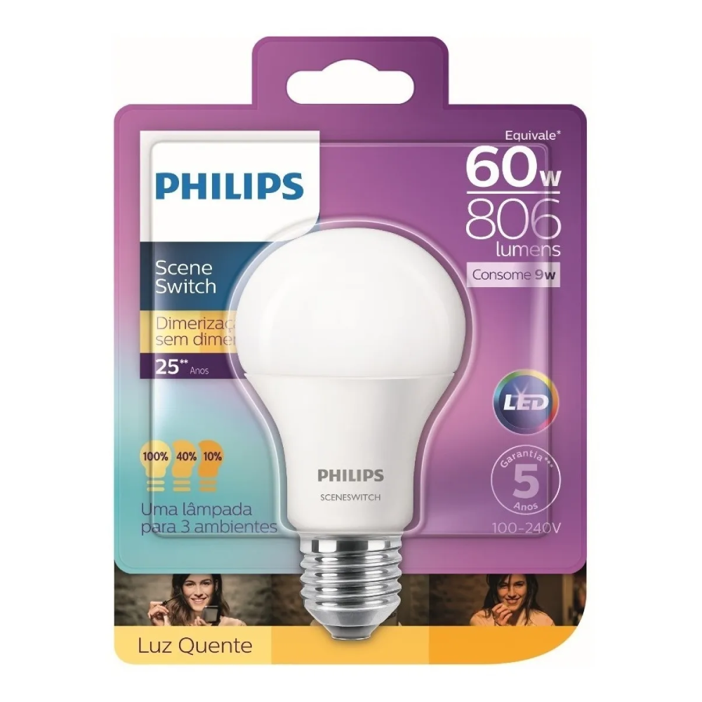 Lampada Led Bulbo Sceneswitch Dim 9W 806Lm Bivolt Philips