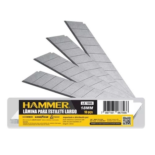 Lâminas Para Estilete 18Mm 10 Peças Gyle1000 Hammer