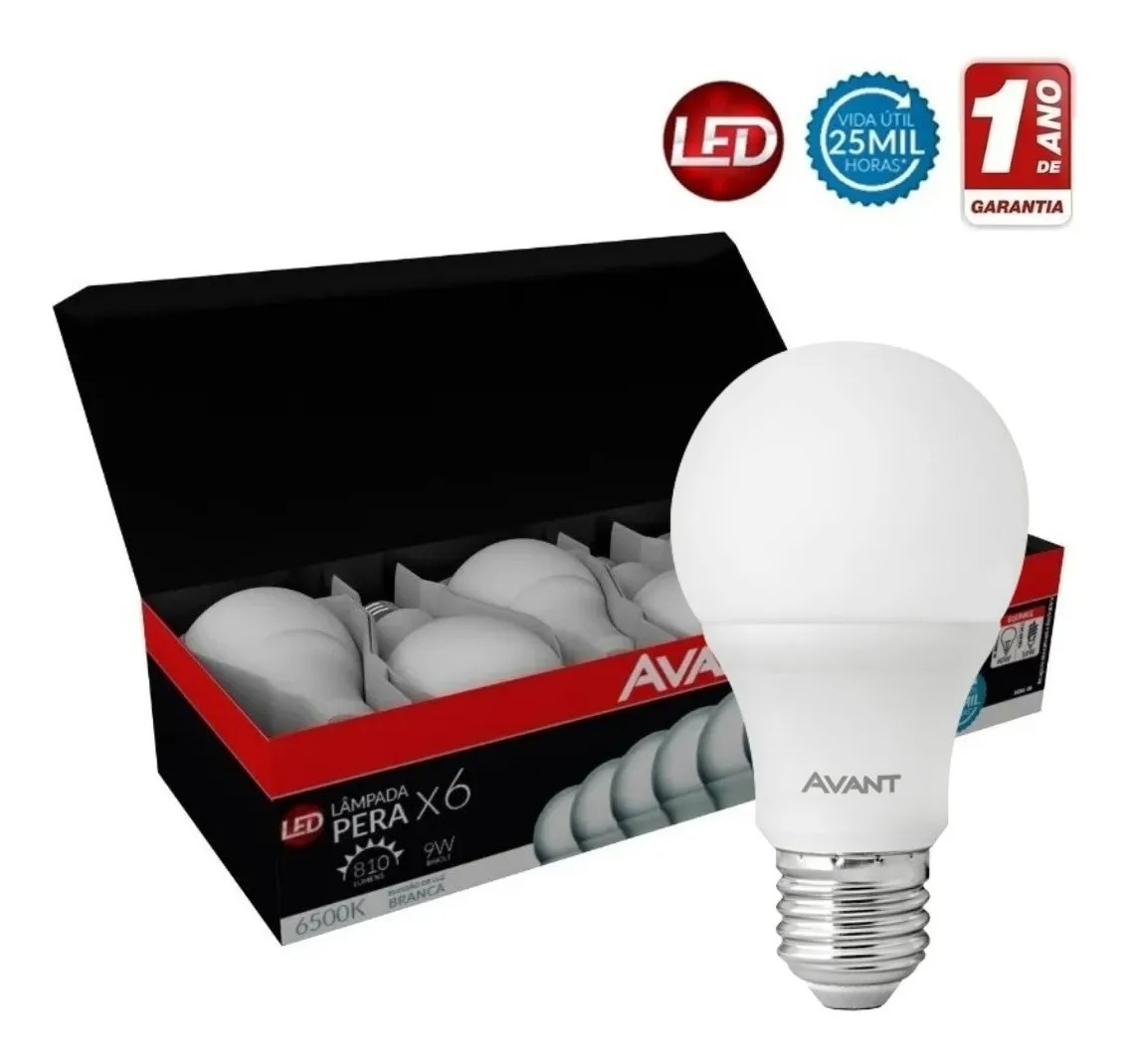 Pack 6 Lampada Led Bulbo 9W 6500K 806Lm 180° Bivolt Avant