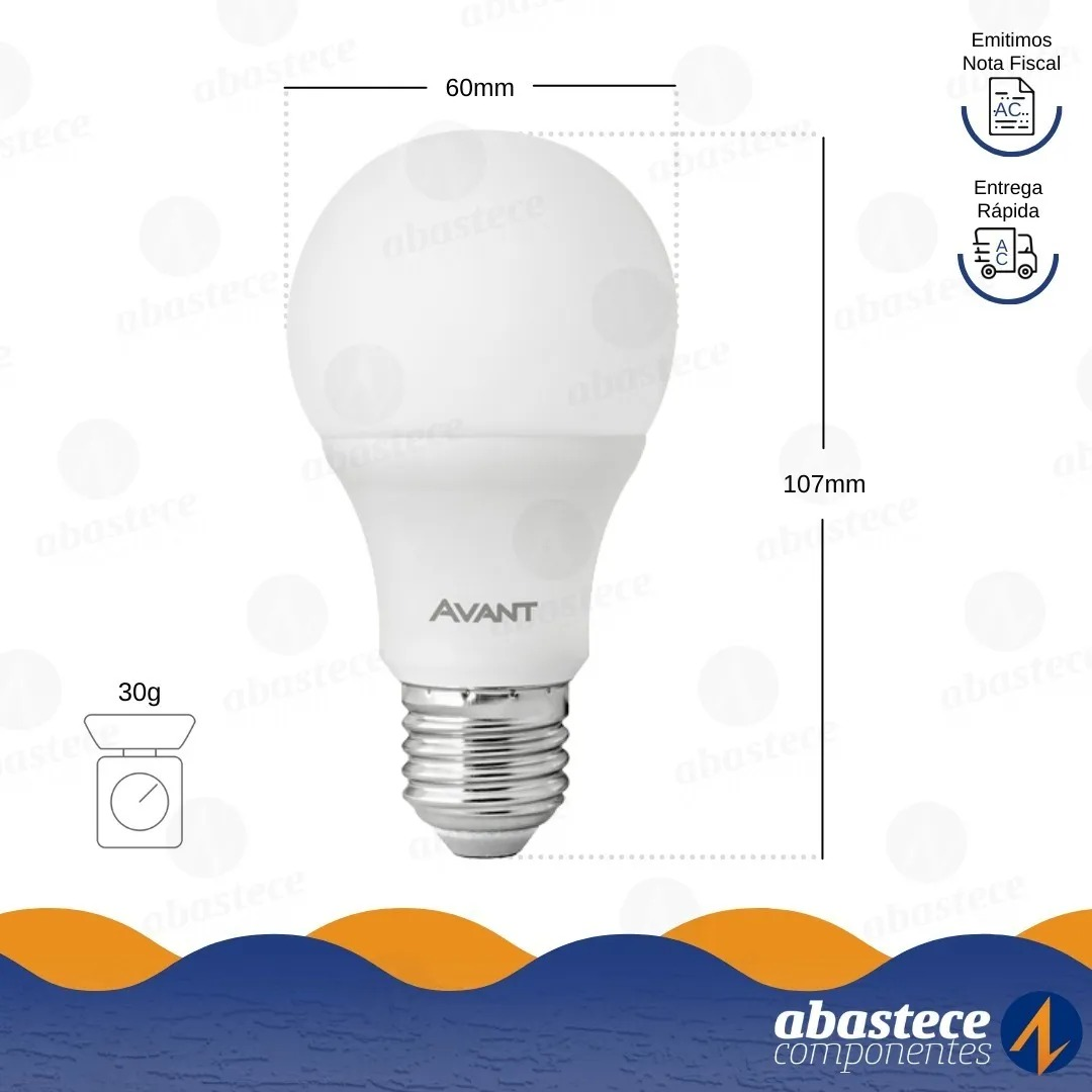 Pack 6 Lampada Led Bulbo 9W 6500K 806Lm 180° Bivolt Avant