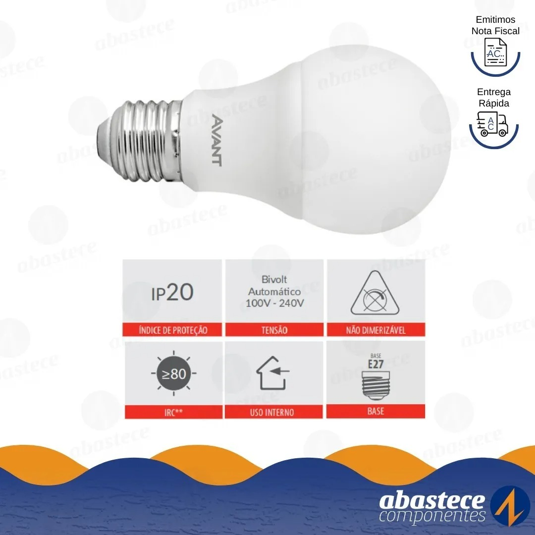 Pack 6 Lampada Led Bulbo 9W 6500K 806Lm 180° Bivolt Avant