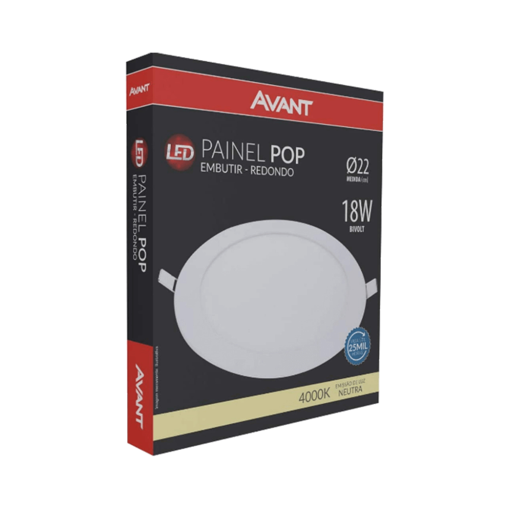 Plafon Painel De Embutir Led Redondo 18w Slim Pop Avant