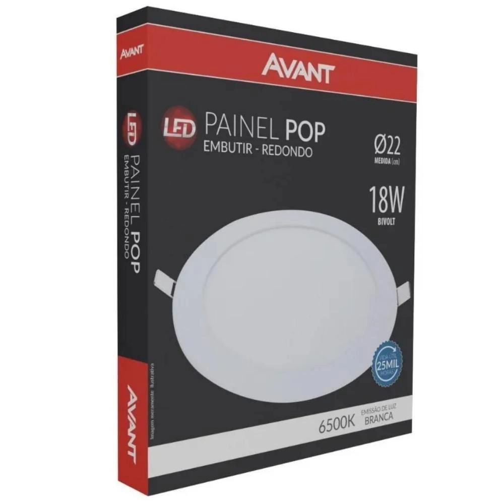 Plafon Painel De Embutir Led Redondo 18w Slim Pop Avant