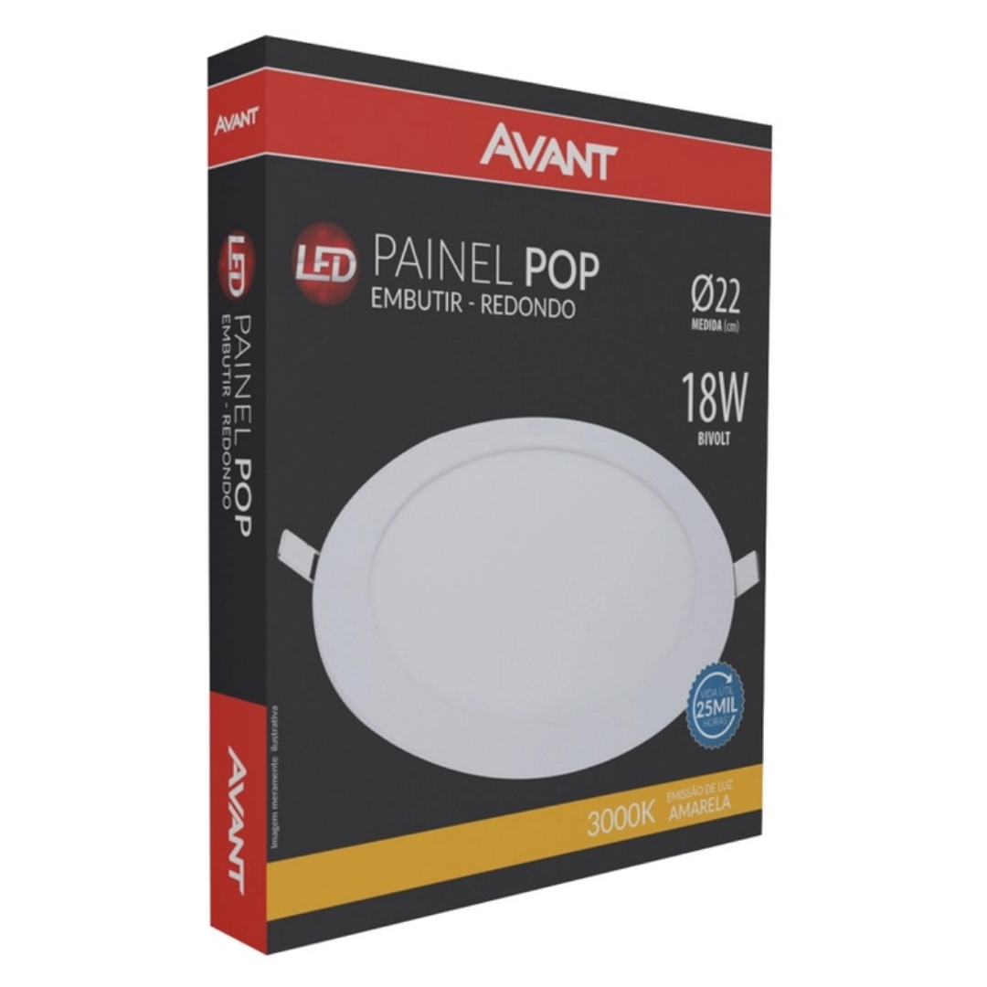 Plafon Painel De Embutir Led Redondo 18w Slim Pop Avant