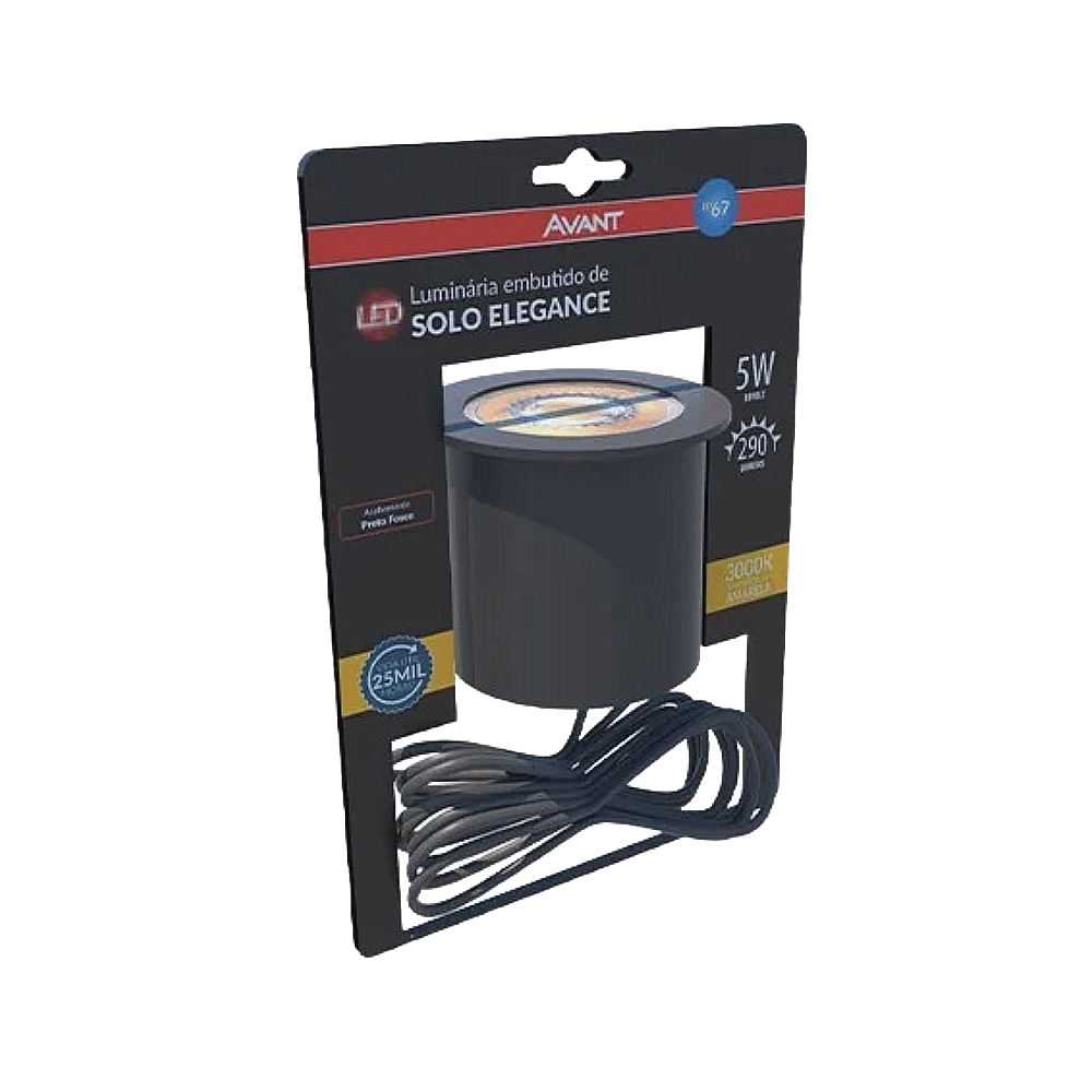 Balizador LED 3000K 5W Aço e Policarbonato Preto Fosco Avant