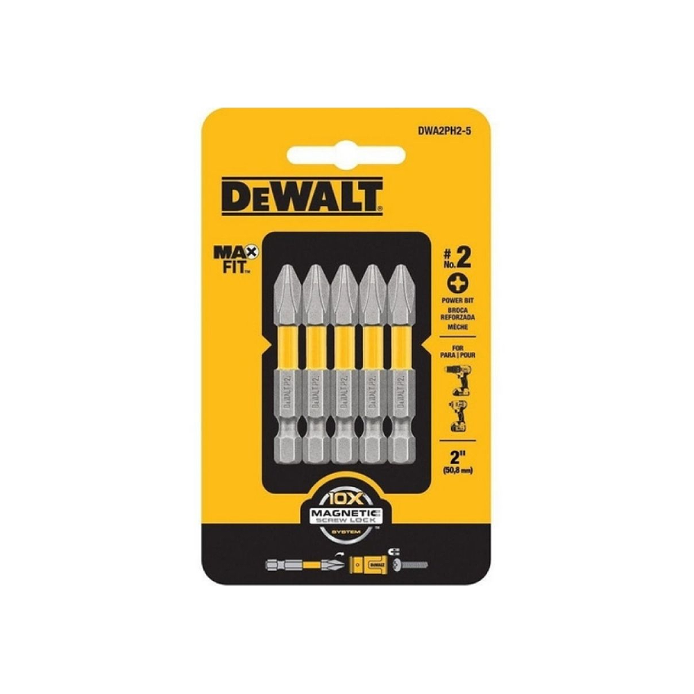Ponta Dupla Phillips MaxFit Cartela com 5 DWA2PH2-5 Dewalt