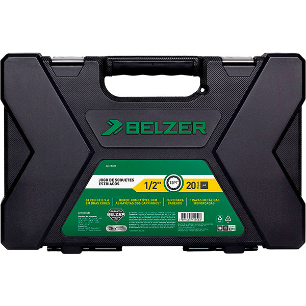 Jogo Soquete Sextavado 1/2 Pol 20 Peças 205906bj Belzer