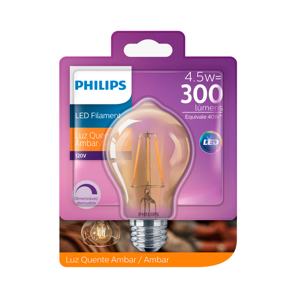 Lâmpada Led Filamento A60 4,5w 300lm E27 Dimer 110v Philips