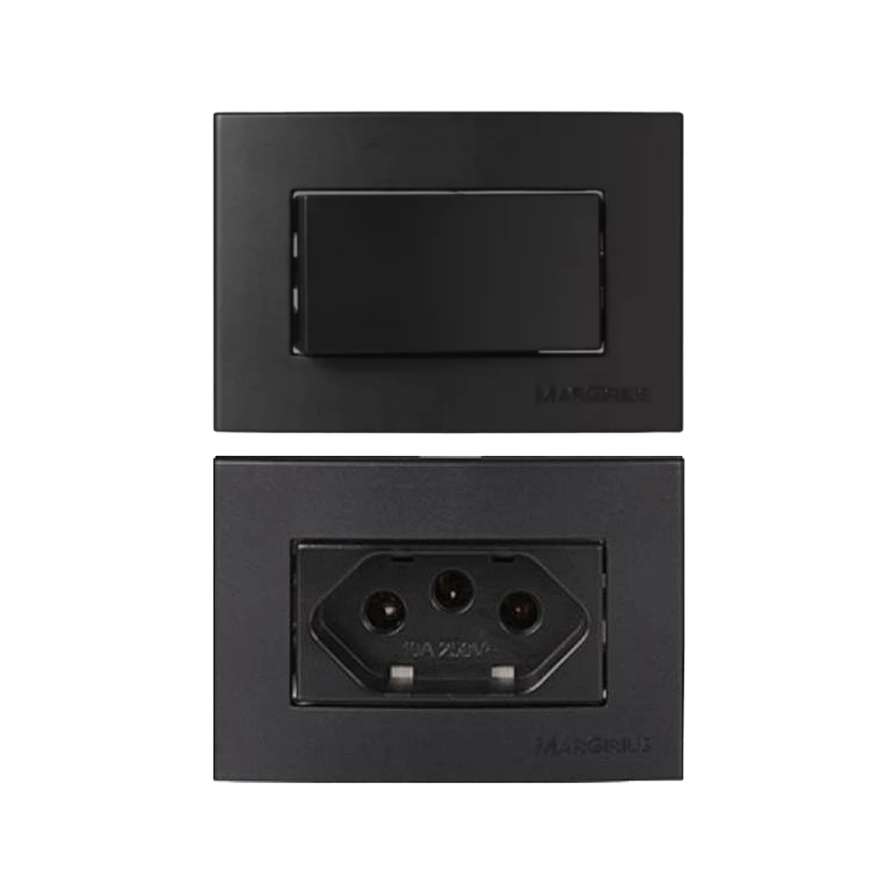 Interruptor Simples 10A e Tomada 20A Preto Clean Margirius