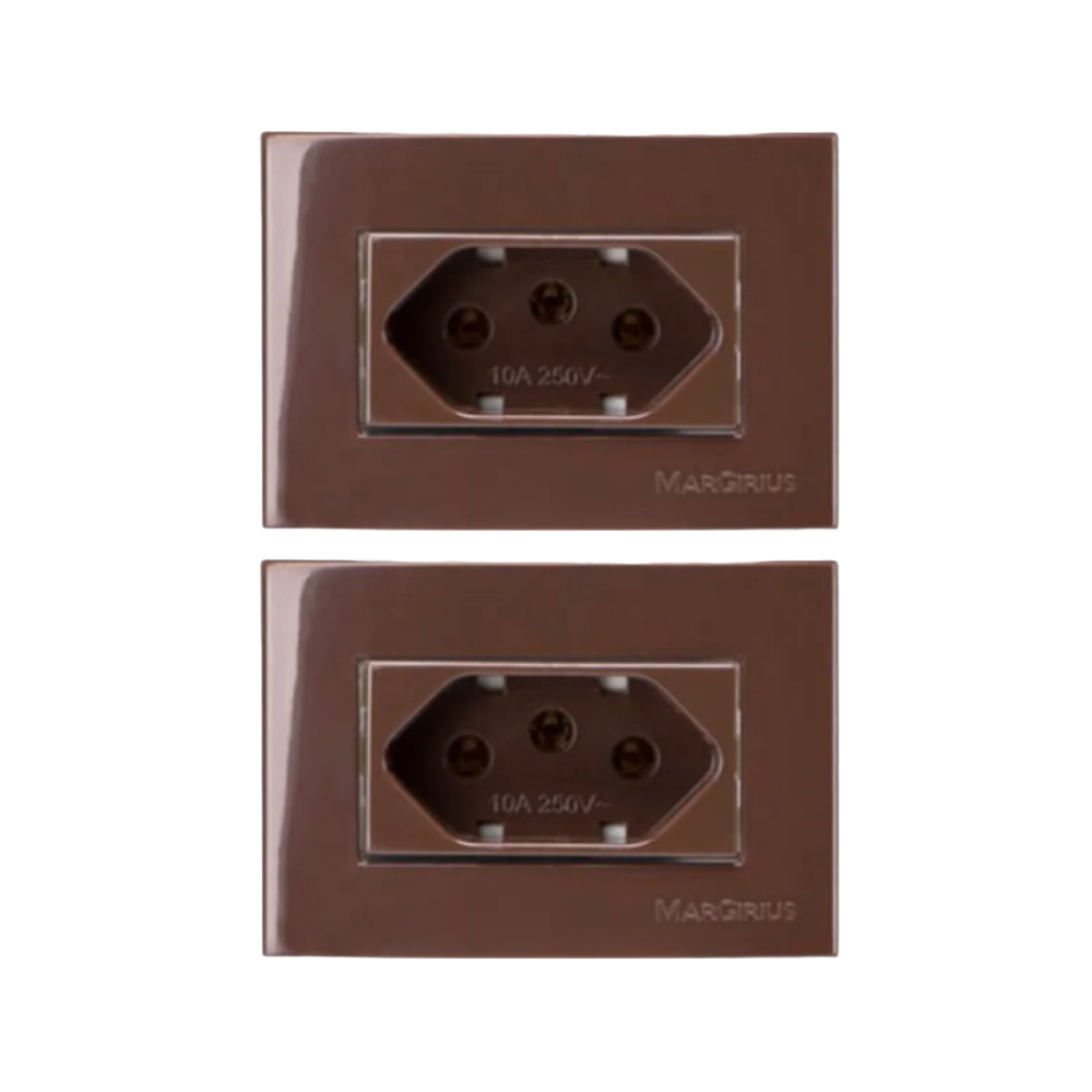 Conjunto Tomada 10A e 20A Marrom Sleek Margirius