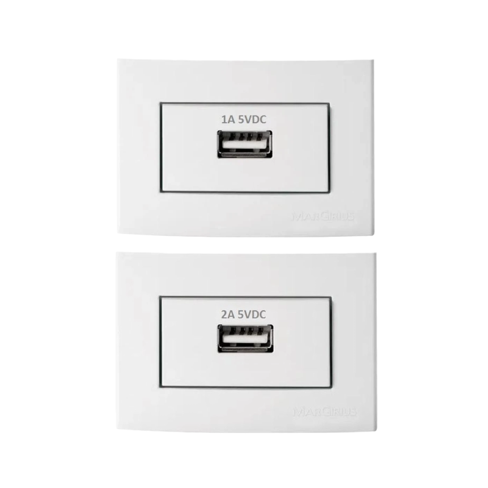 Tomada Carregador Usb 1A e 2A Bivolt Branco Sleek Margirius