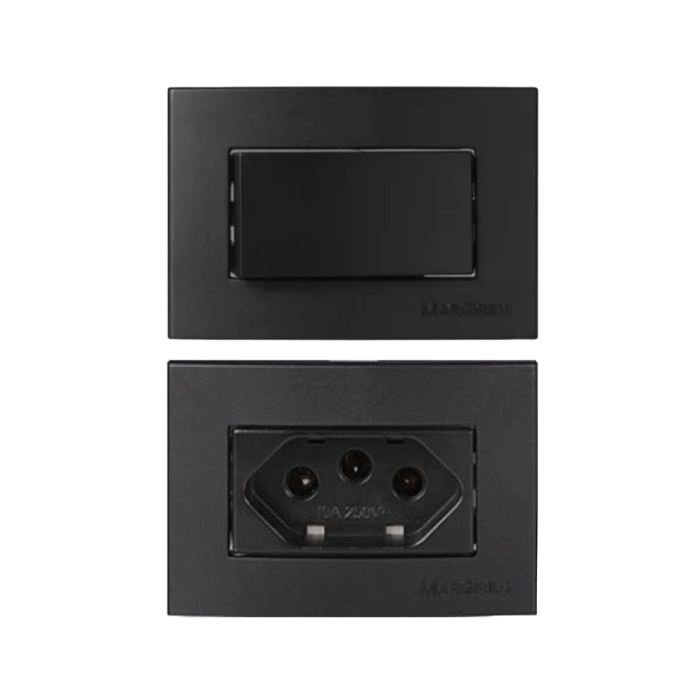 Interruptor Simples 10A e Tomada 20A Preto Sleek Margirius