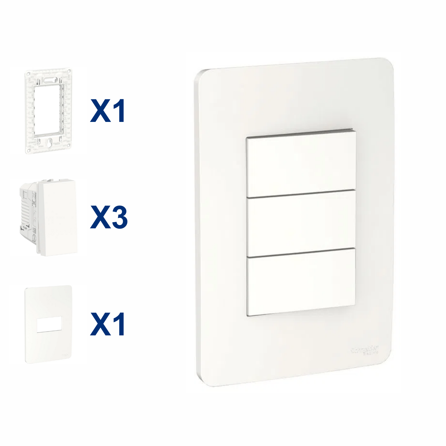 Conjunto De Interruptor Paralelo 3 Modulo 10A 4X2 Br Orion Schneider