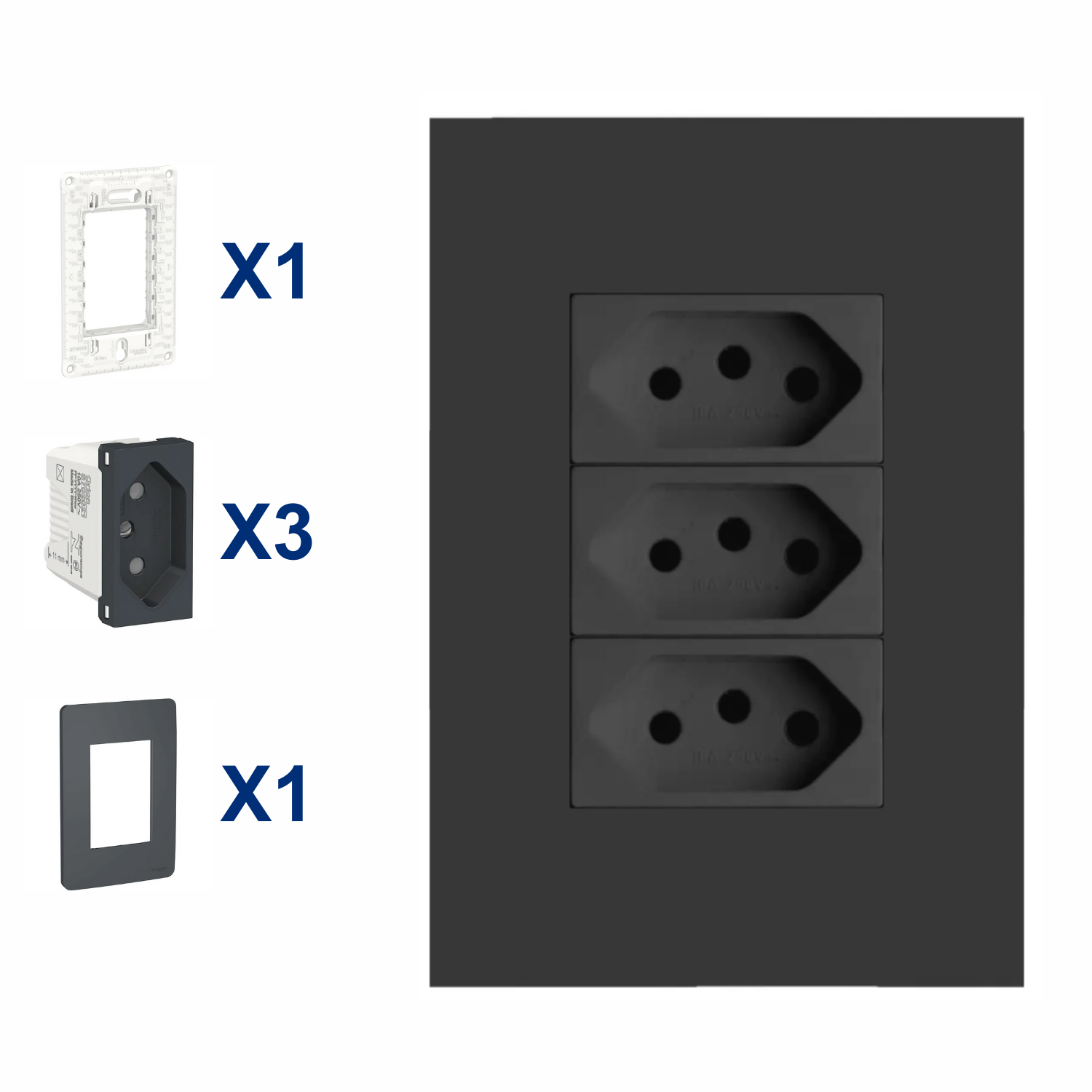 Conjunto De Tomada 3 Modulo 20A 4X2 Pt Orion Schneider
